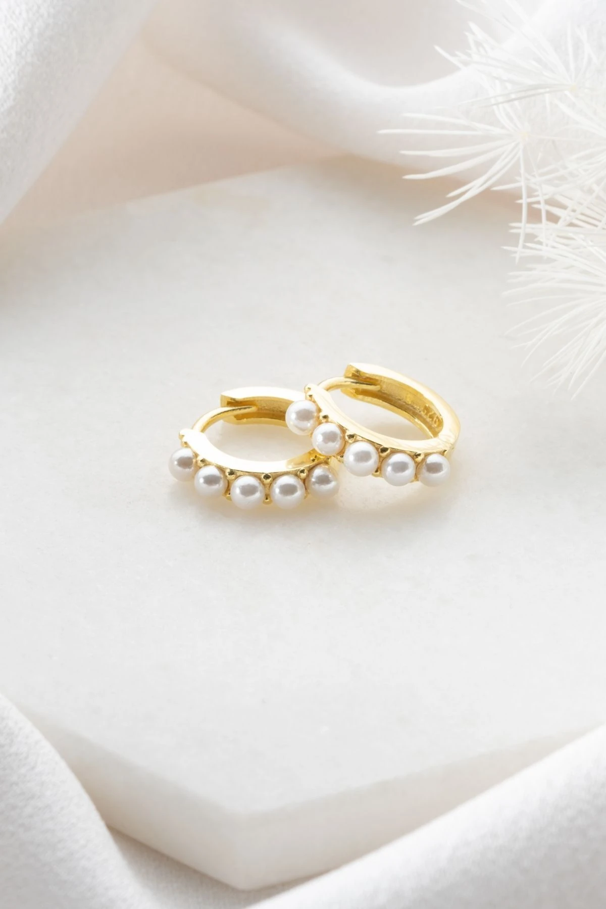 Gümüş İncili Halka Küpe