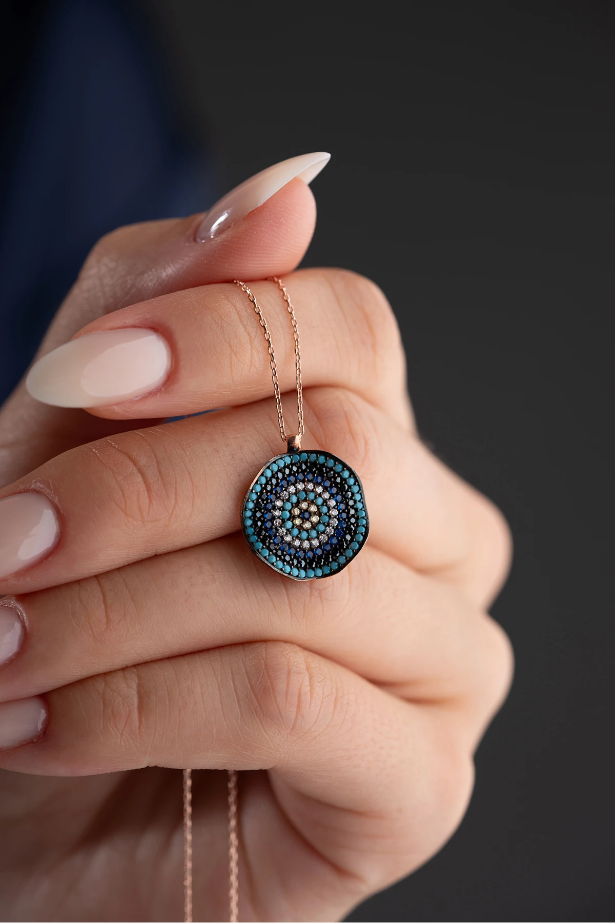 Gümüş Rose Nazarlı Kolye