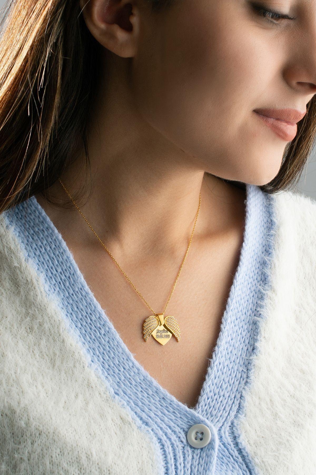 Gümüş Kişiye Özel Açılan Melek Kanatlı Kolye