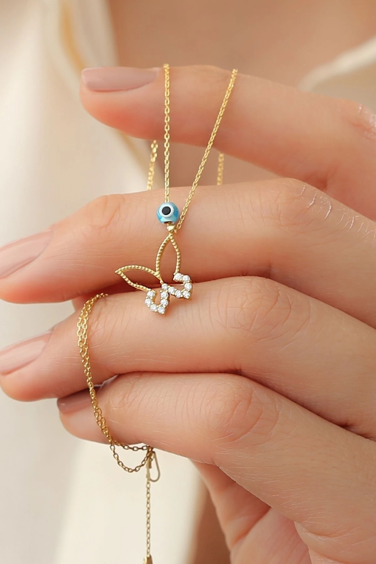 Nazarlı Kelebek Gold Gümüş Kolye