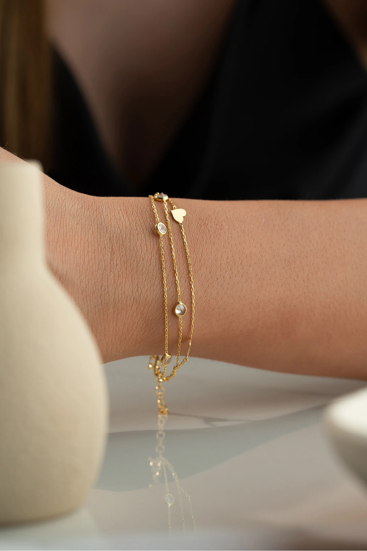 Gümüş Kalpli Taşlı Bileklik