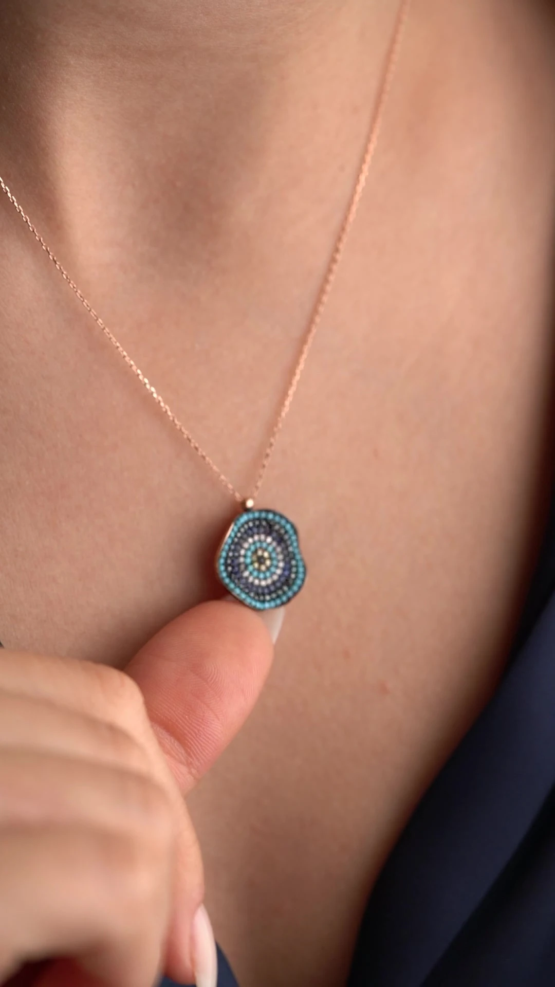 Gümüş Rose Nazarlı Kolye