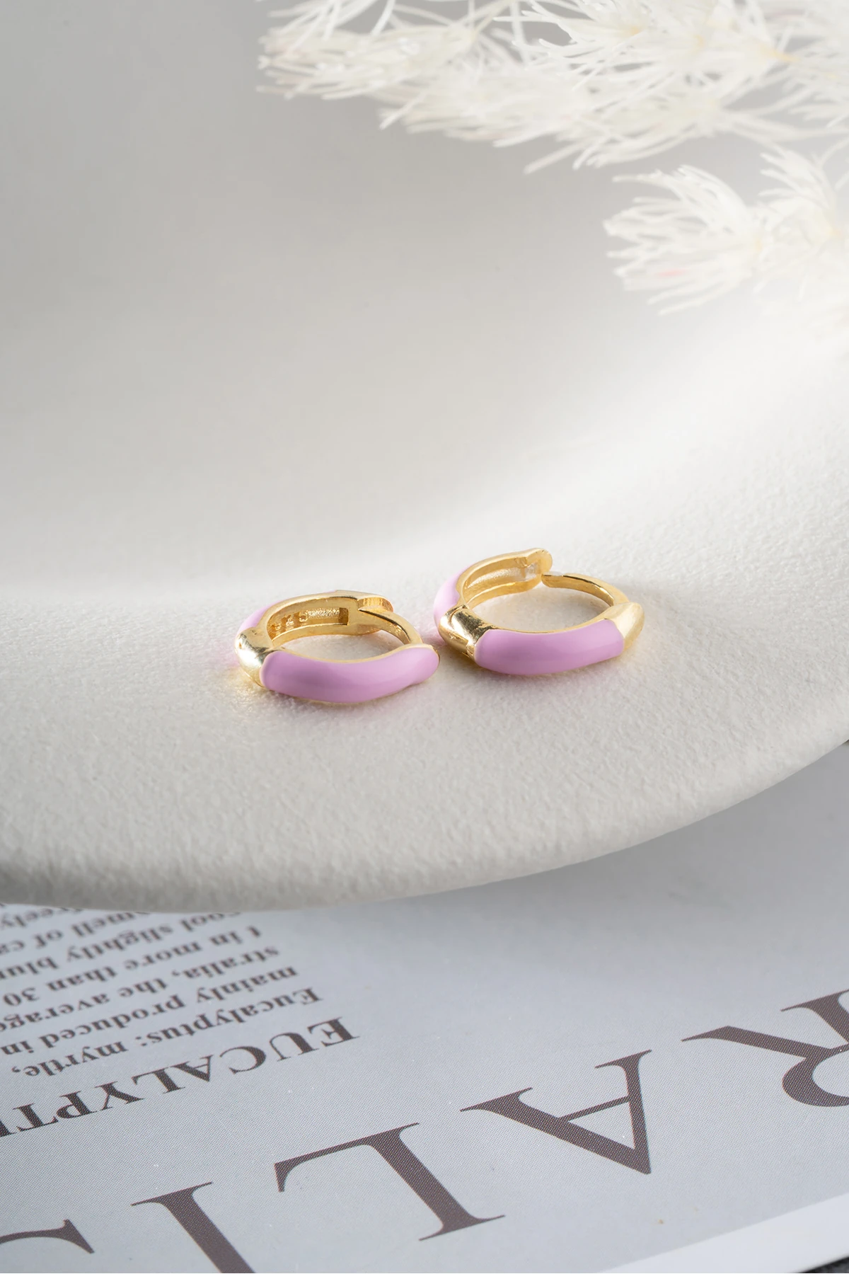 Gümüş Pembe Mineli Halka Çocuk Küpe