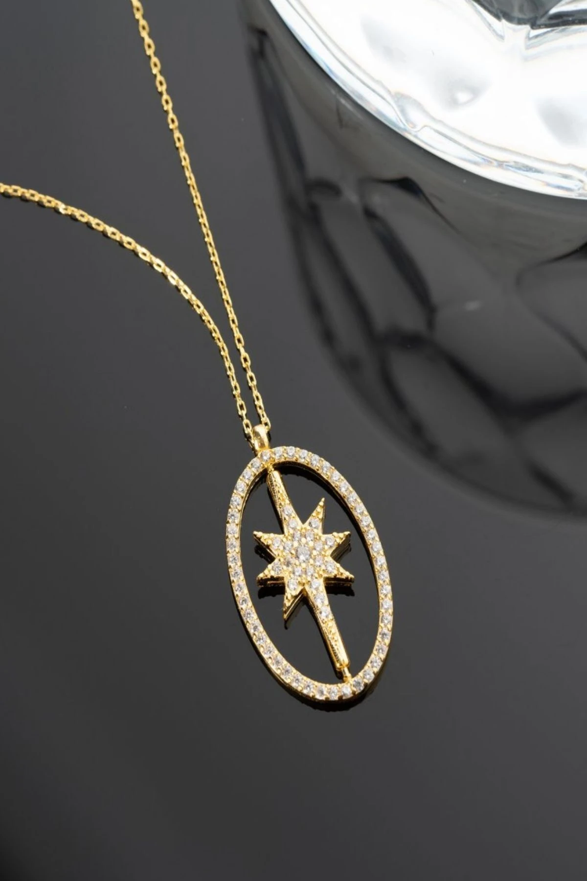 Gümüş Çift Taraflı Kutup Yıldızı Dönence Kolye