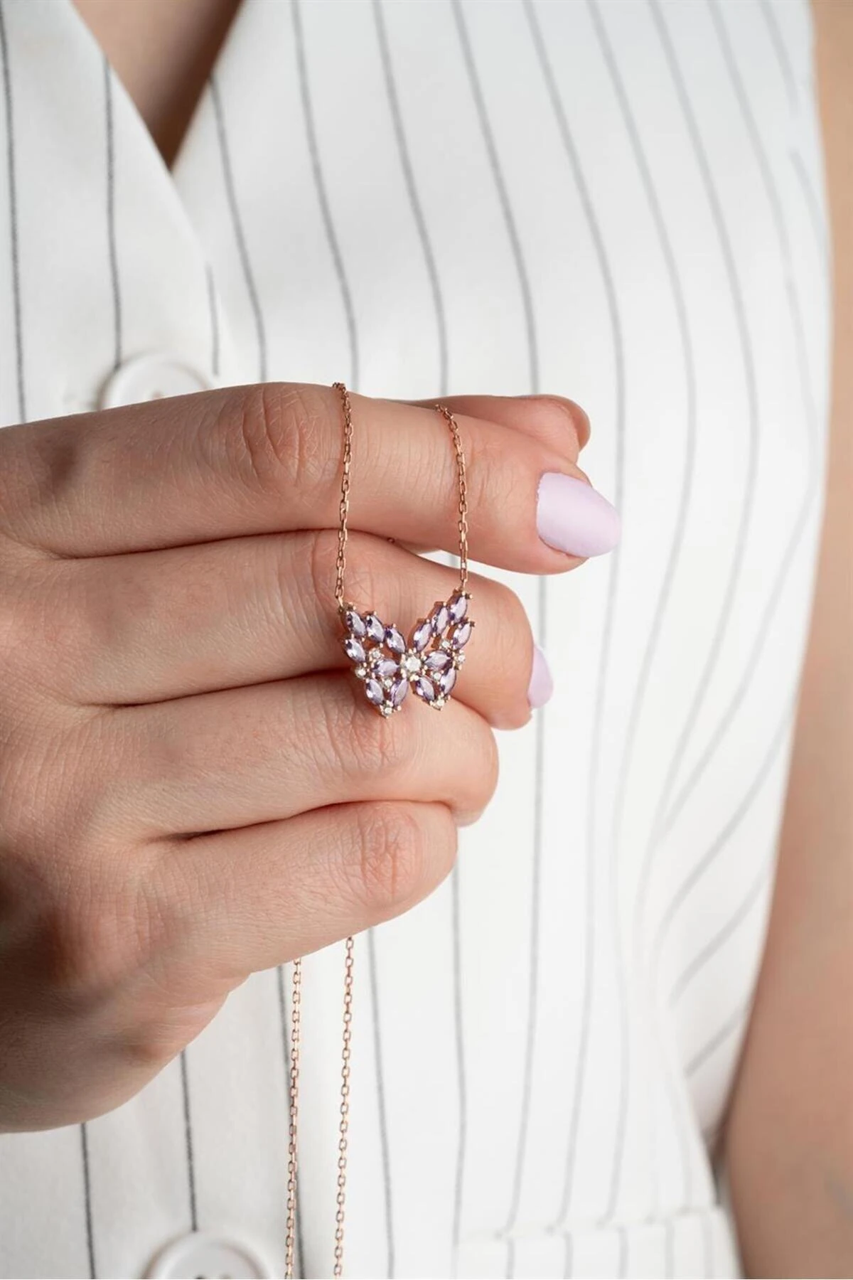 Rose Kelebek Gümüş Kolye