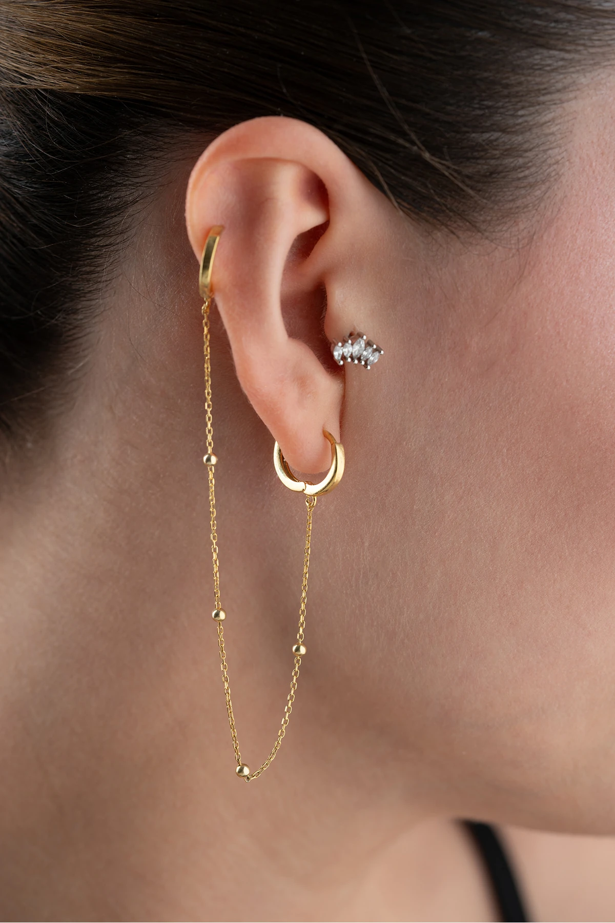 Gümüş Zincirli Halka Küpe