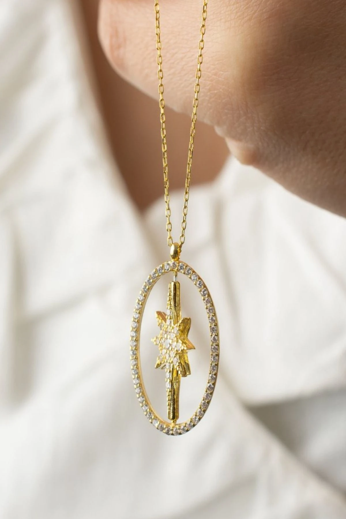 Gümüş Çift Taraflı Kutup Yıldızı Dönence Kolye