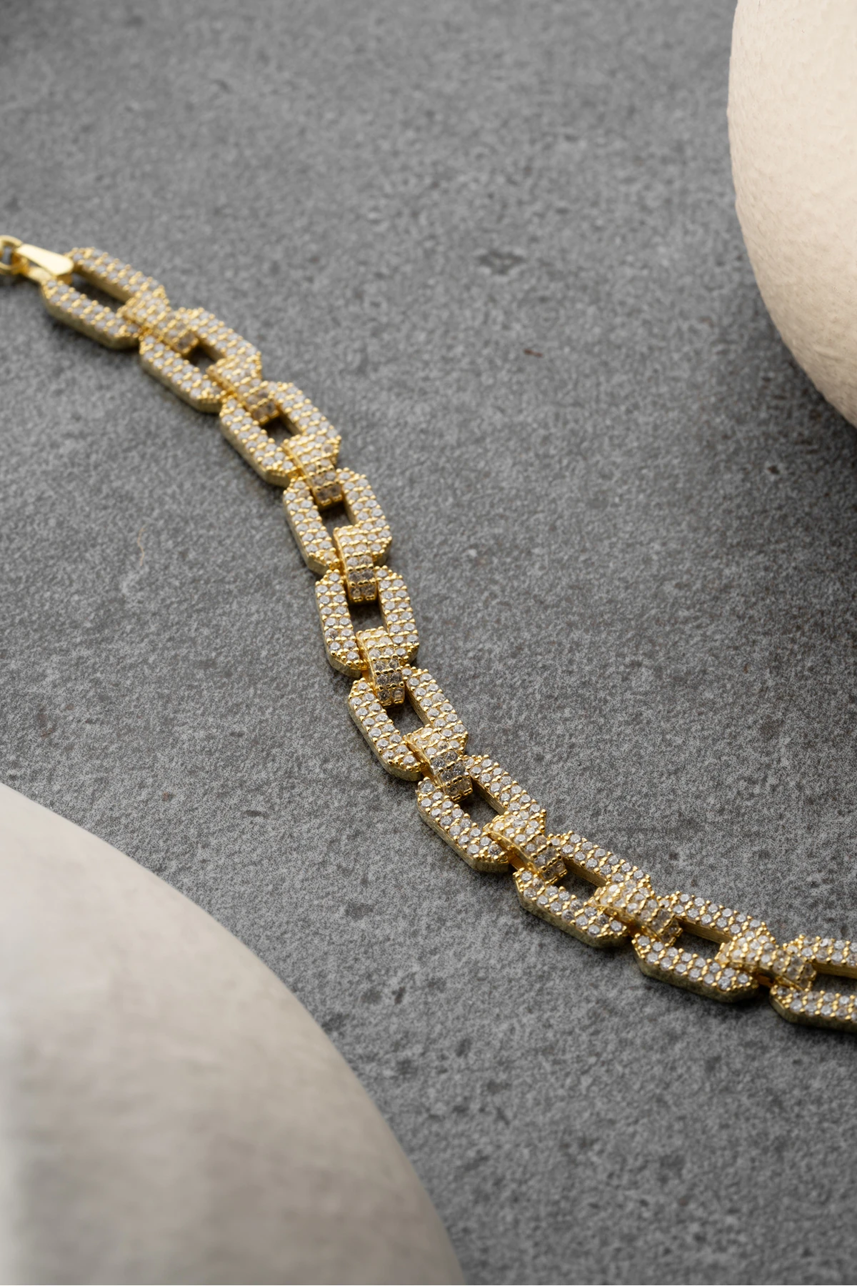 Gümüş Gold Zirkon Taşlı Zincir Bileklik