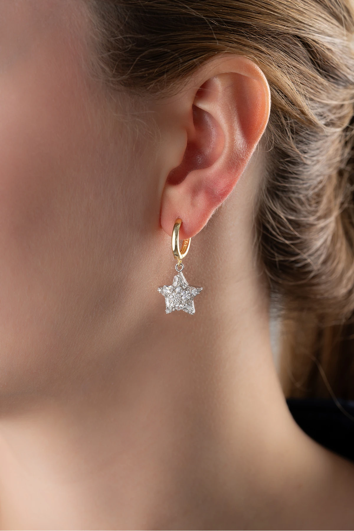 Gümüş Baget Taşlı Yıldız Küpe