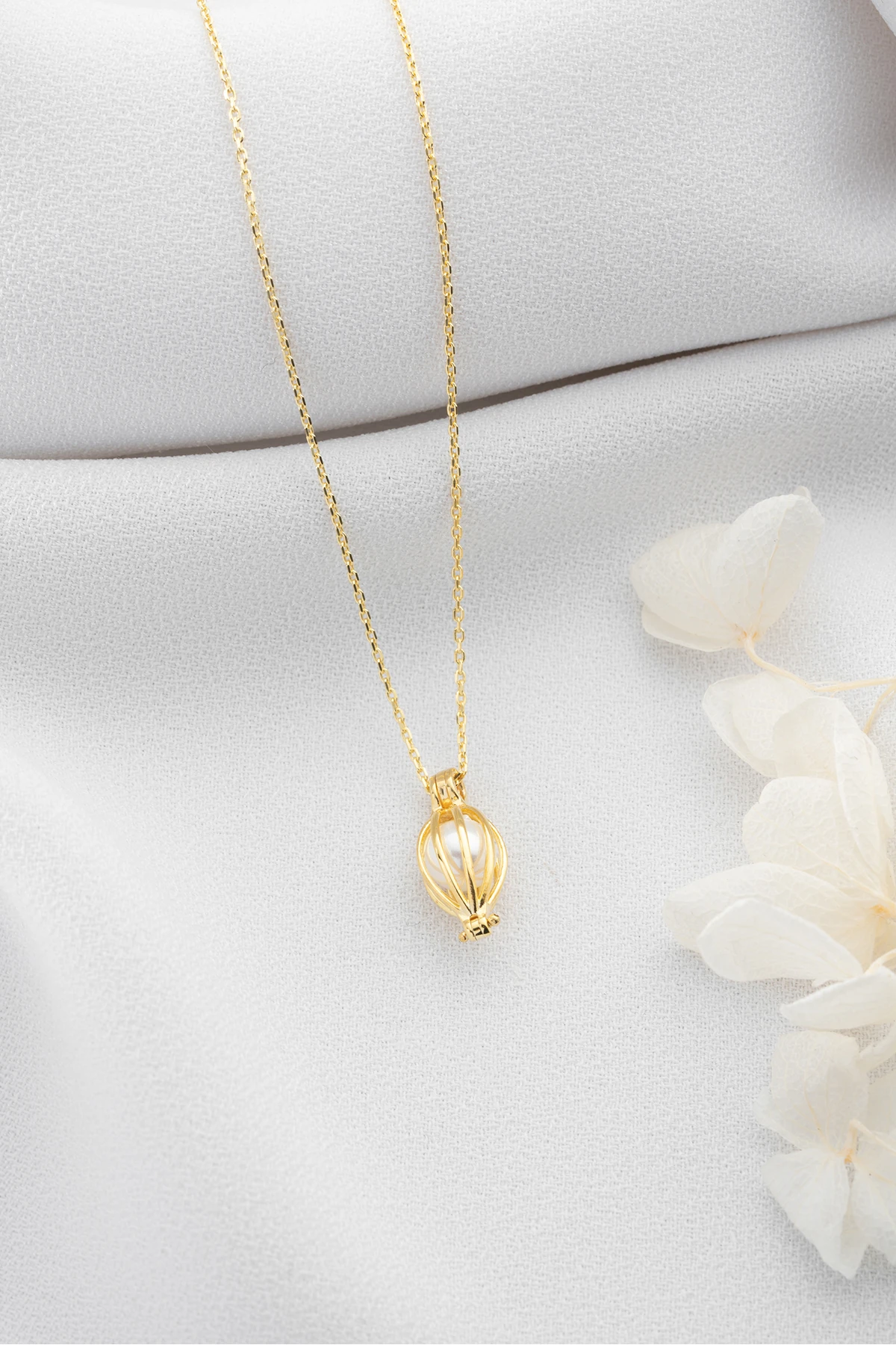 Gümüş İncili Balon Kolye