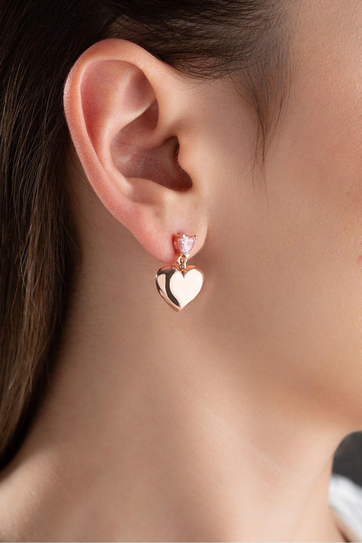 Gümüş Tektaş Kalpli Küpe