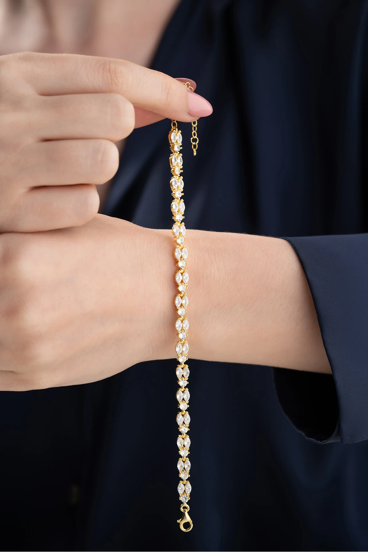 Gümüş Gold Mekik Taşlı Bileklik