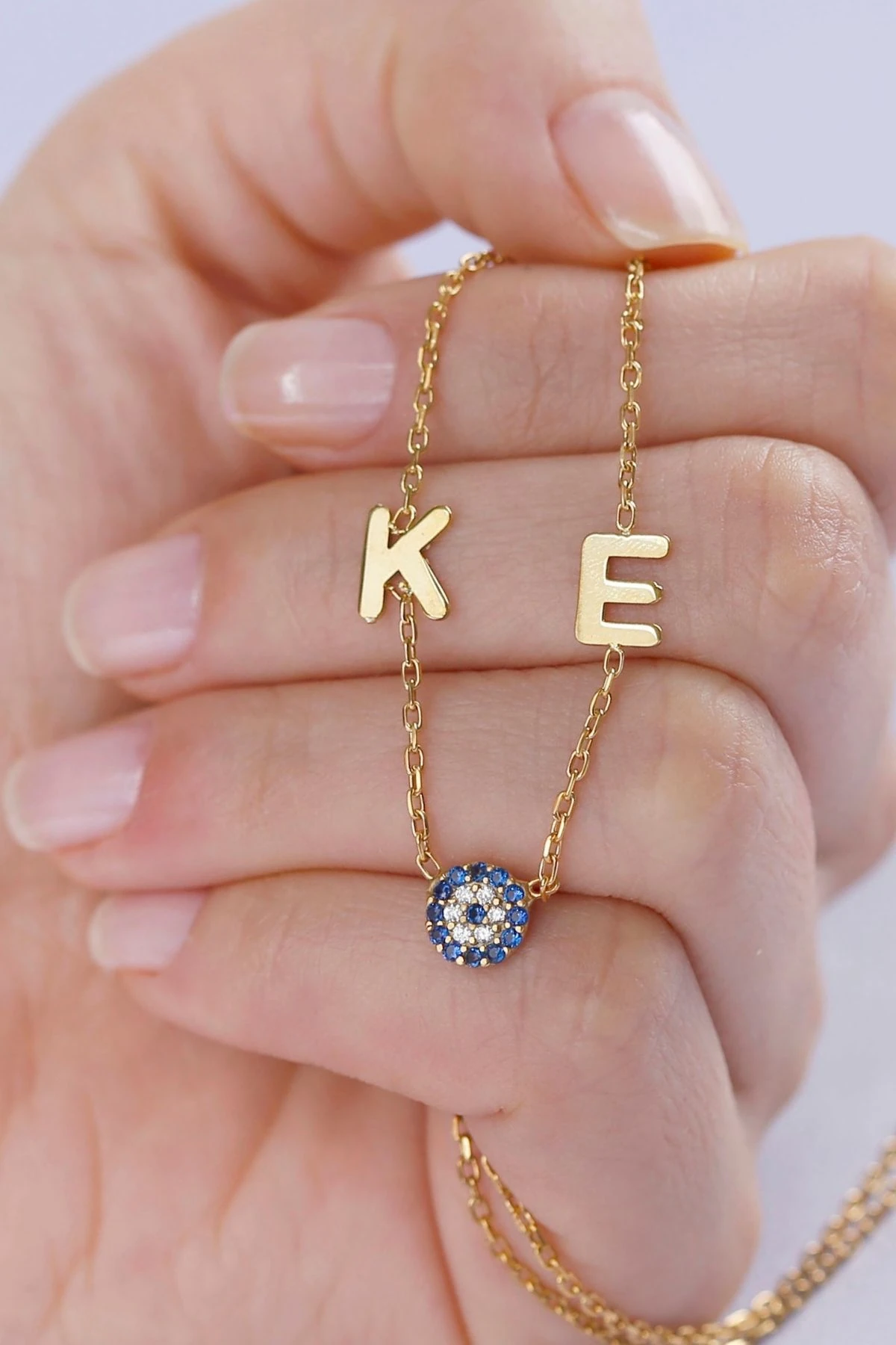 Gümüş Nazar Boncuklu Harfli Kolye