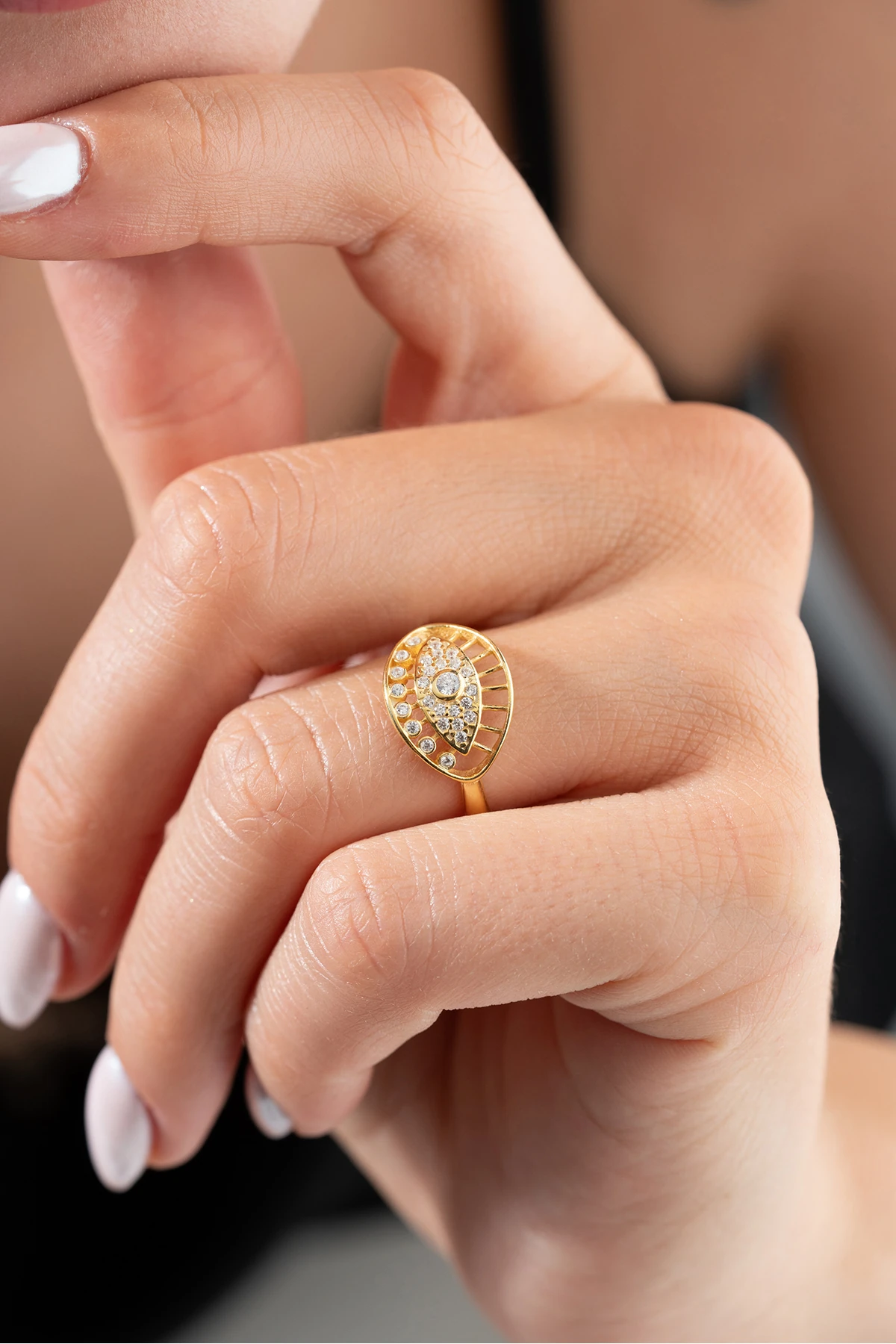 Gümüş Ayarlanabilir Zirkon Taşlı Göz Yüzük