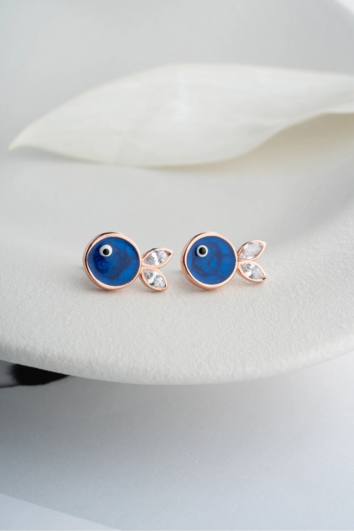 Gümüş Lacivert Mineli Balık Küpe