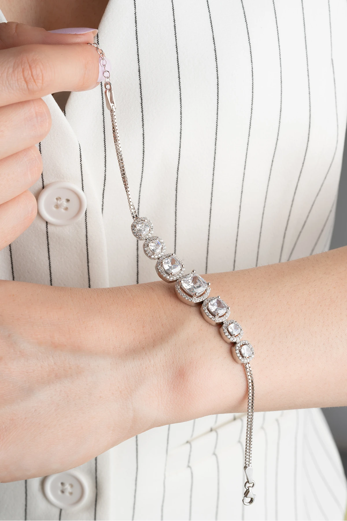 Gümüş Baget Taşlı Bileklik