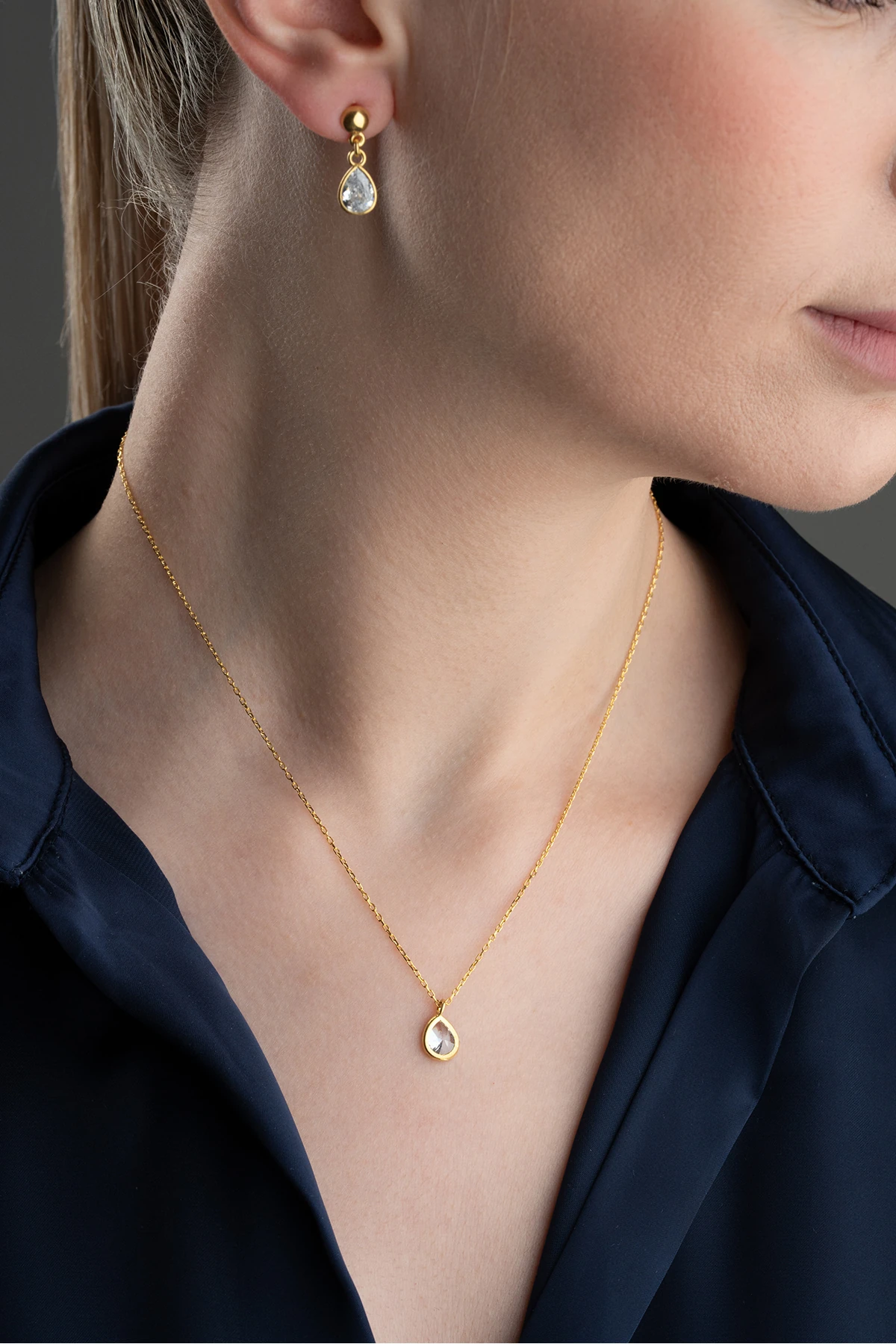 Gümüş Taşlı Damla Takı Seti