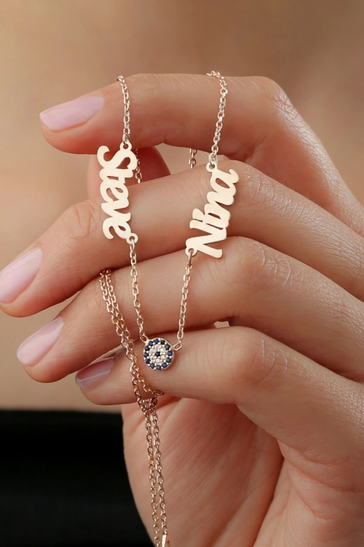 Gümüş Kişiye Özel Isimli Nazarlı Kolye