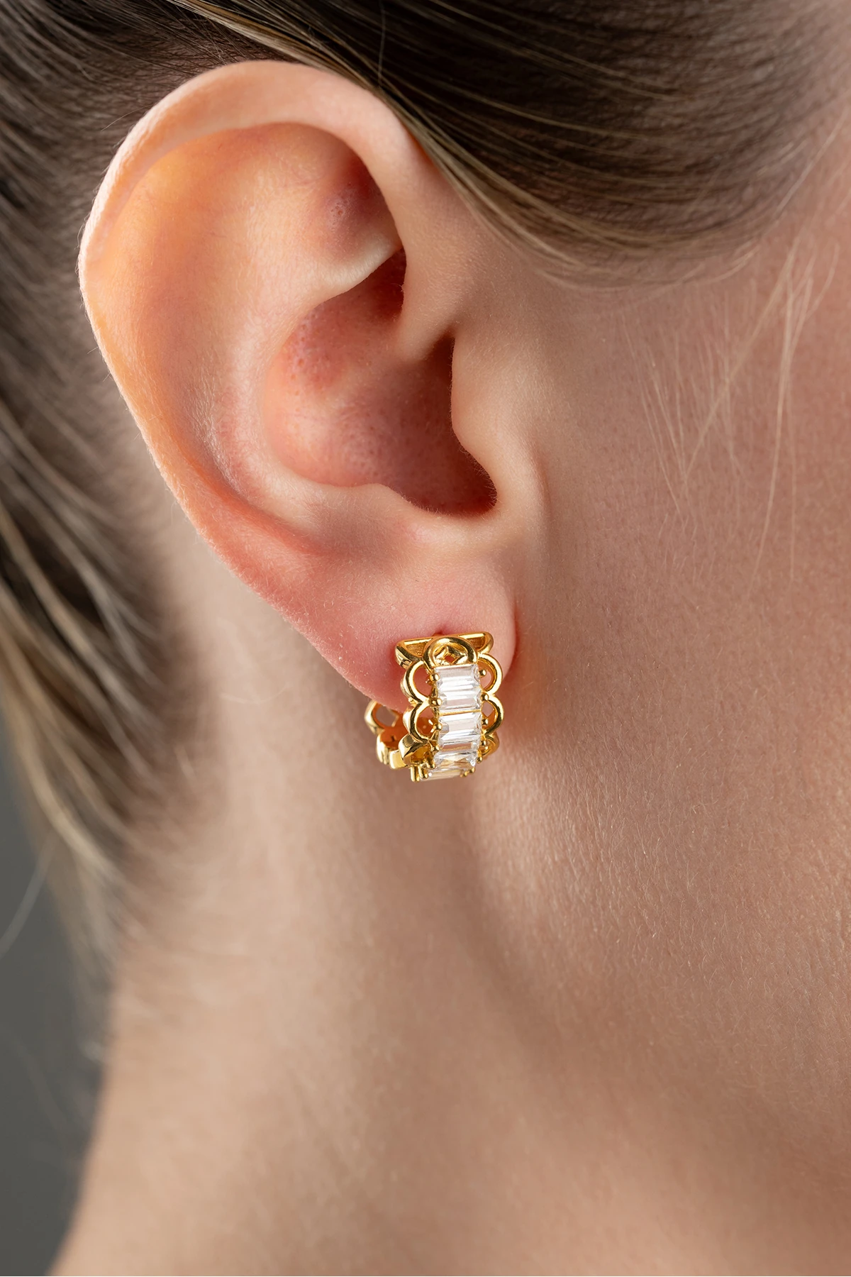 Gümüş Baget Taşlı Küpe