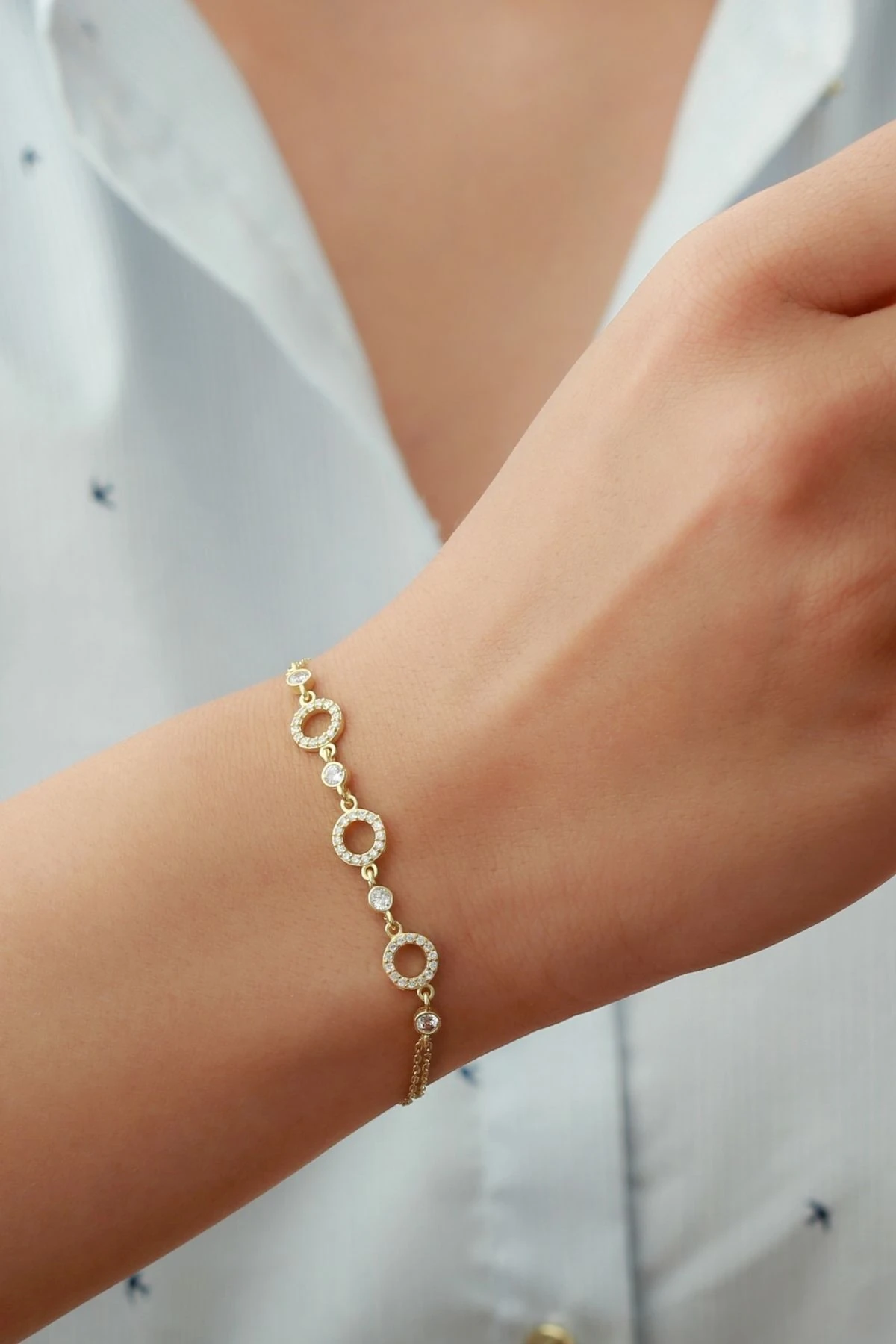 Gümüş Halka Taşlı Bileklik