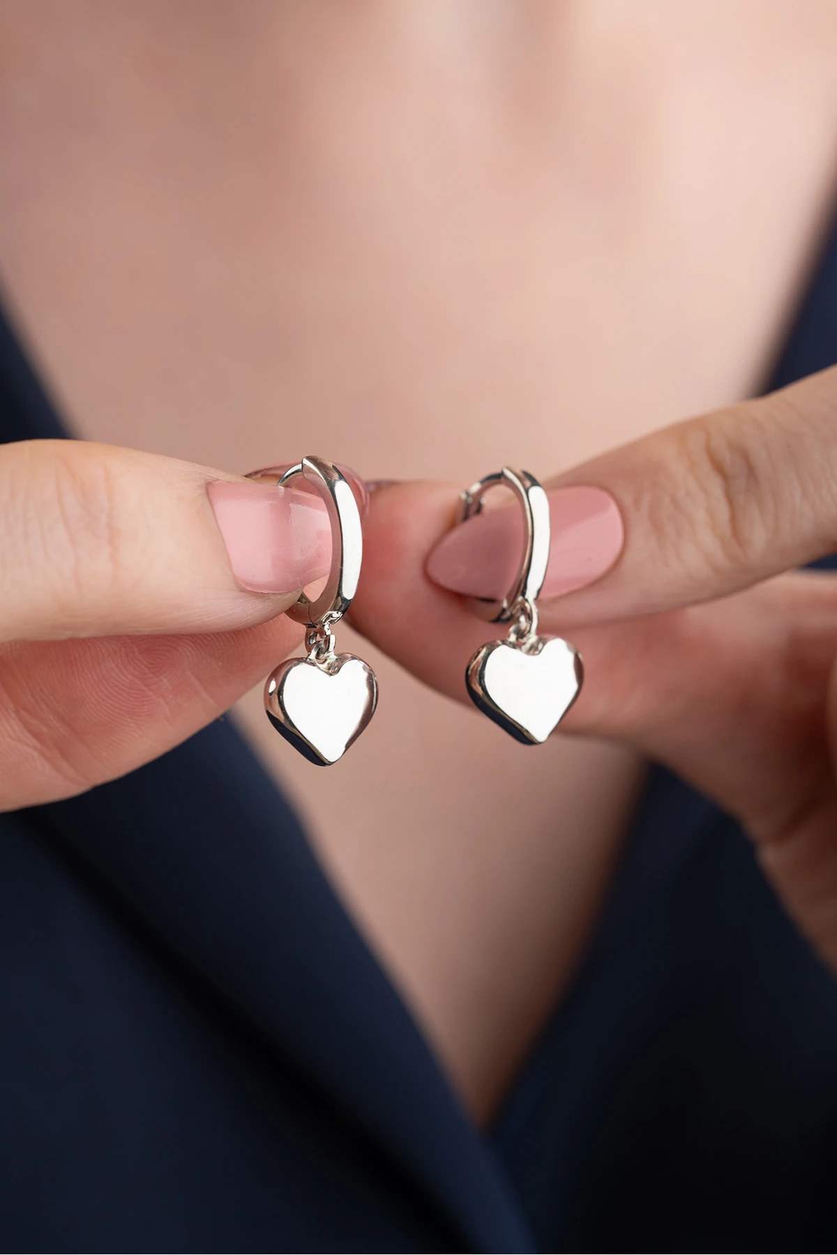 Gümüş Taşsız Kalp Küpe