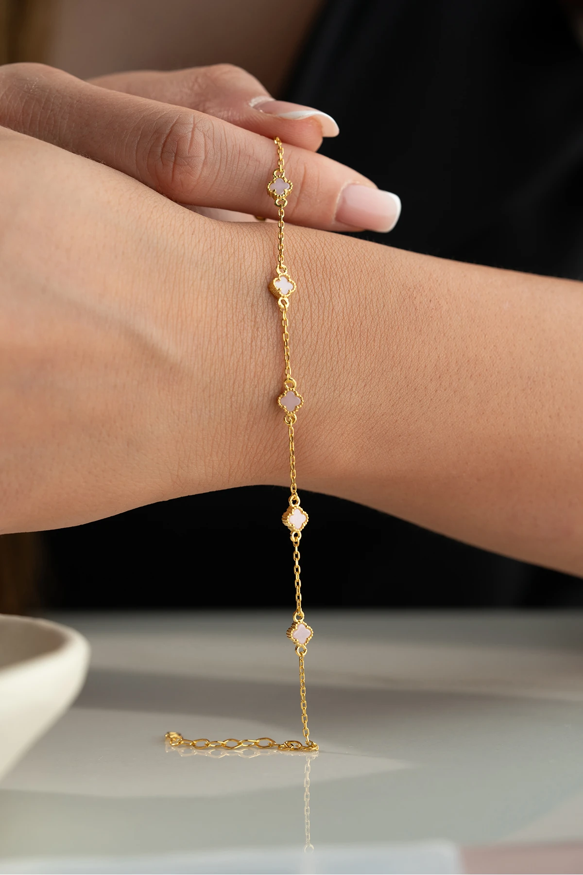 Gümüş Taşlı Yonca Bileklik