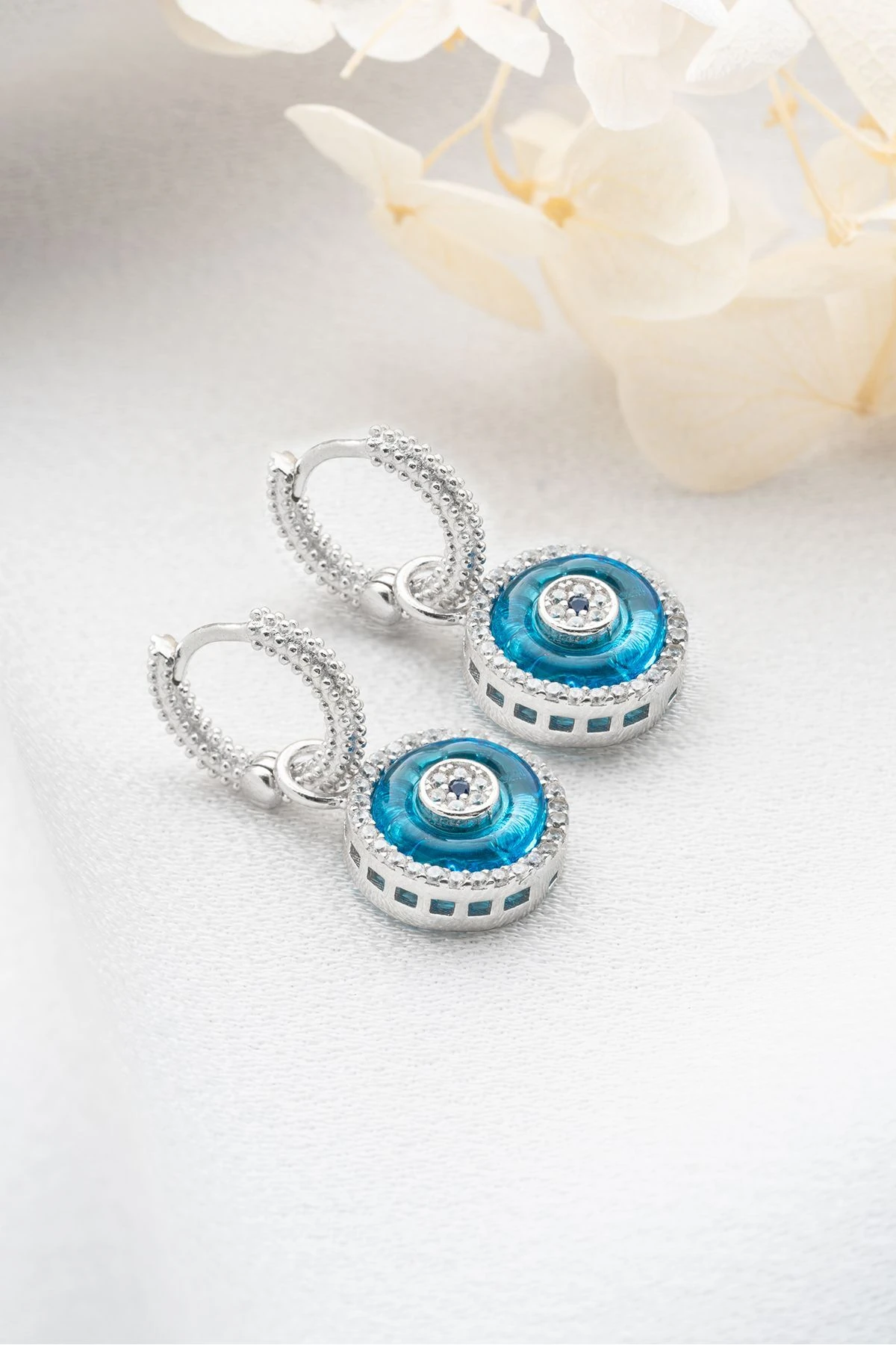 Gümüş Cam Göz Nazar Küpe