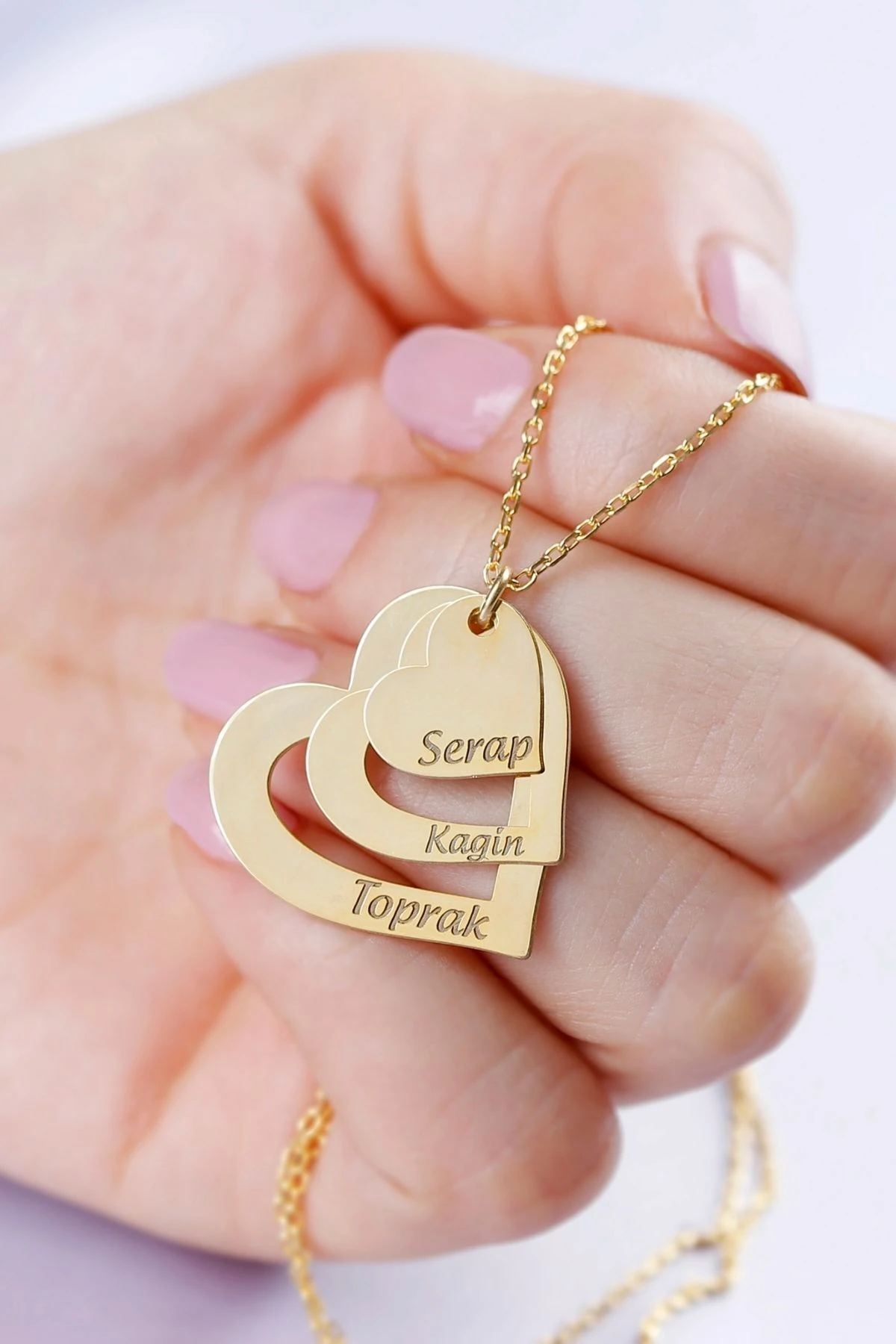 Gümüş Isimli Üç Kalpli Kolye