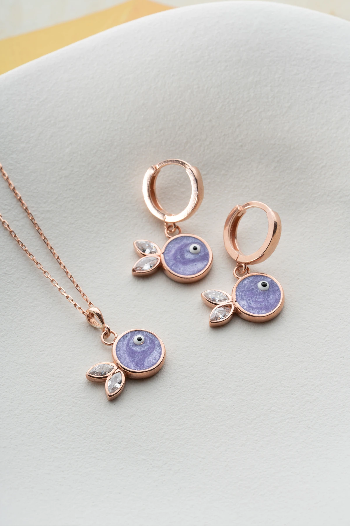 Gümüş Mor Mineli Balık (Kolye-Küpe) Takı Seti