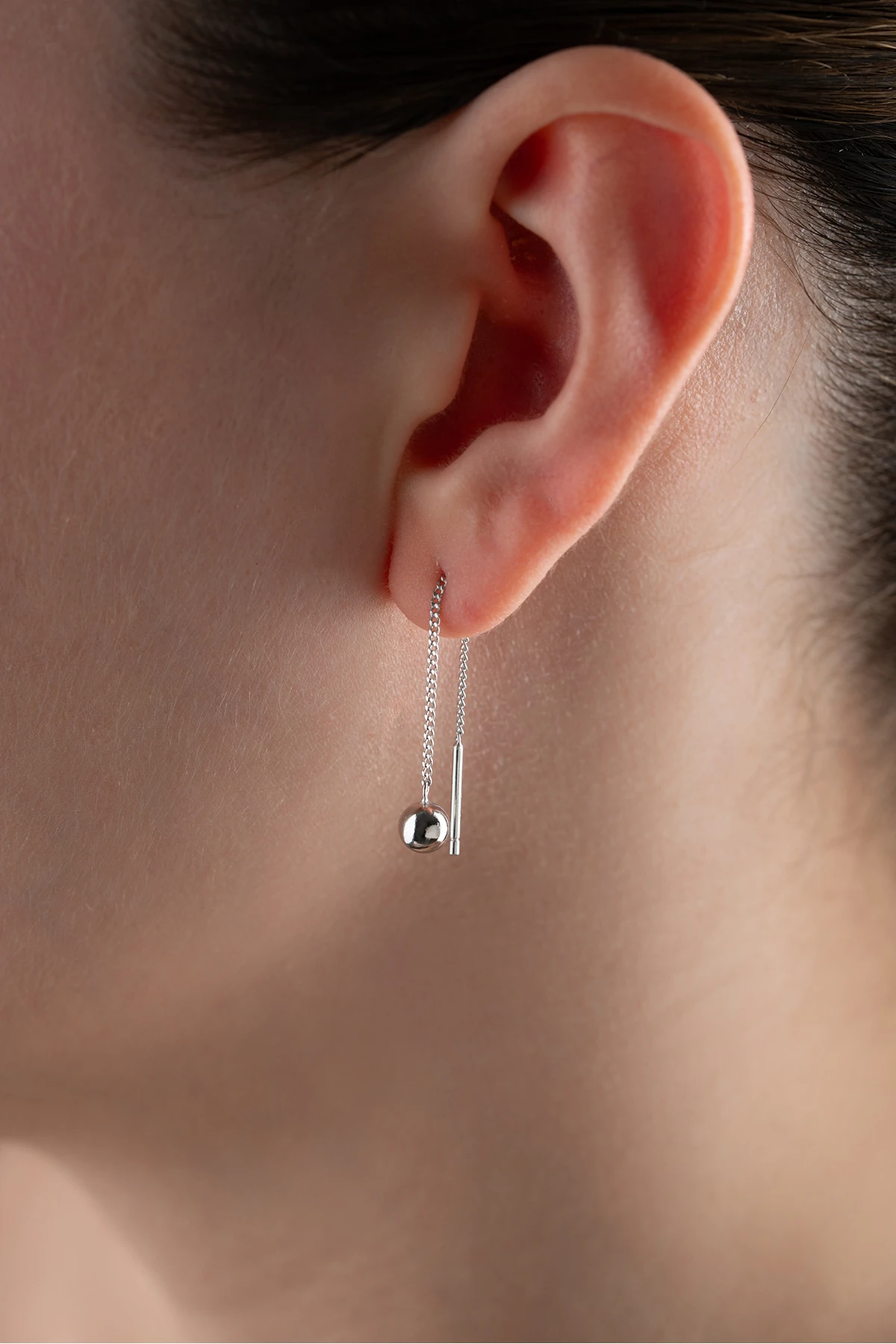 Gümüş Top Zincir Küpe