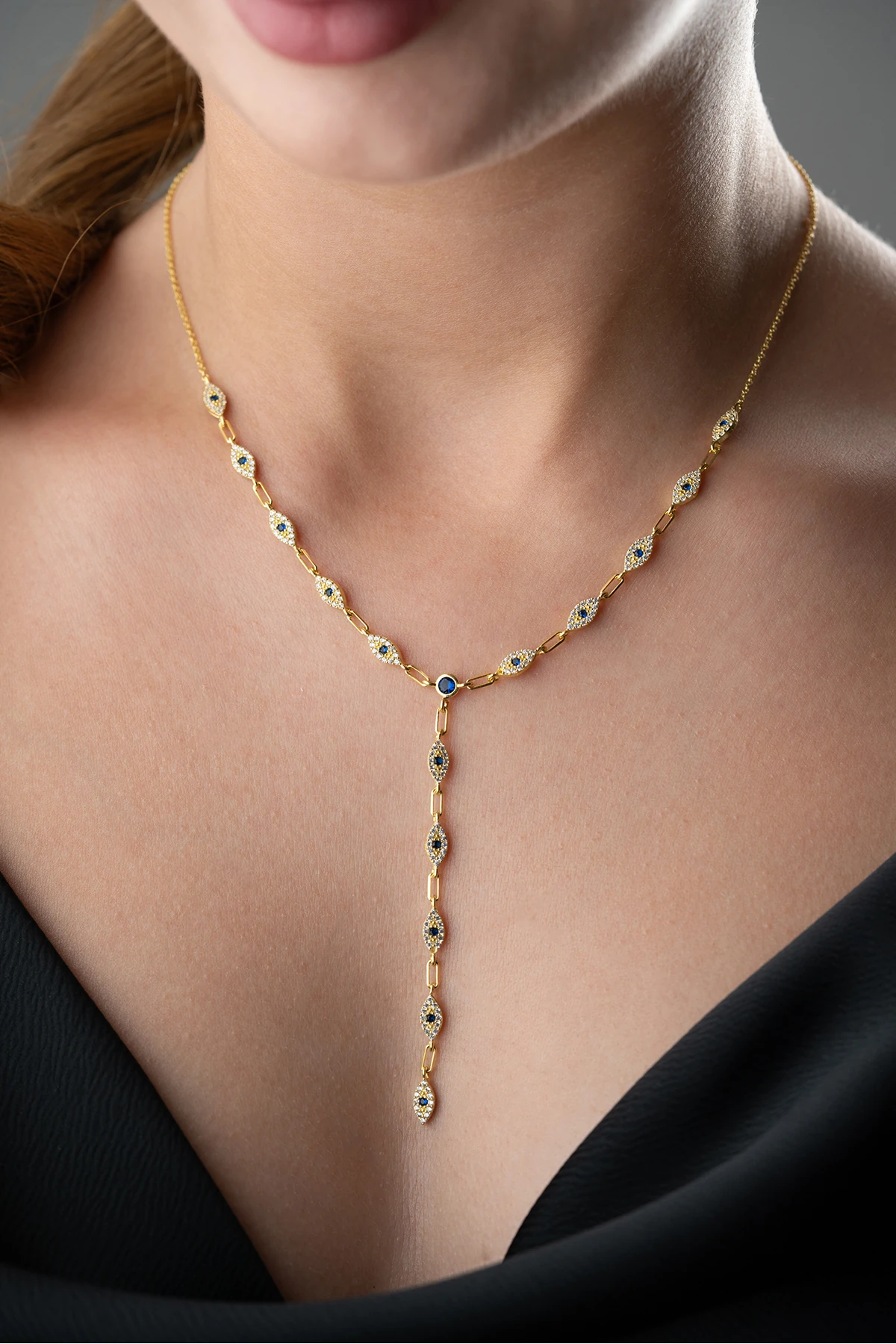 Gümüş Taşlı Y Zincir Göz Kolye