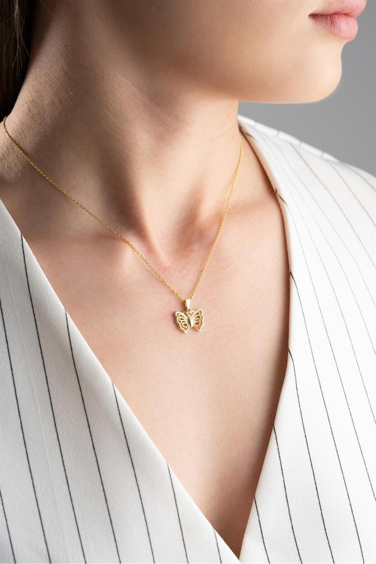 Gümüş Gold Kelebek Kolye