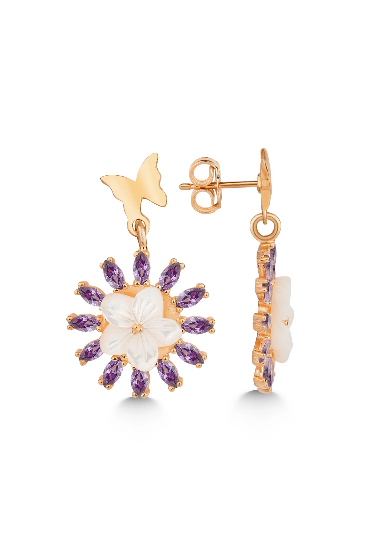 Gümüş Sedefli Çiçek Küpe