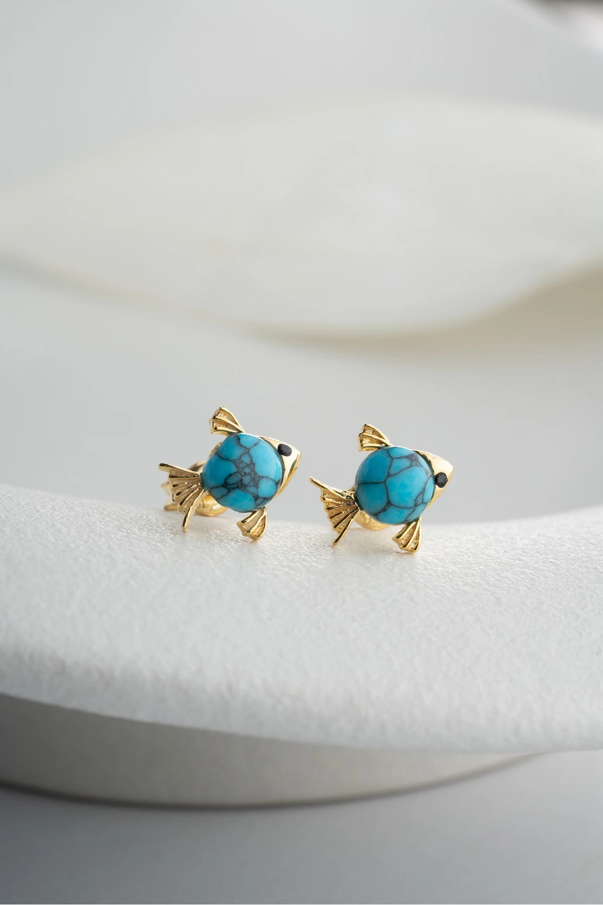 Gümüş Turkuaz Taşlı Balık Küpe