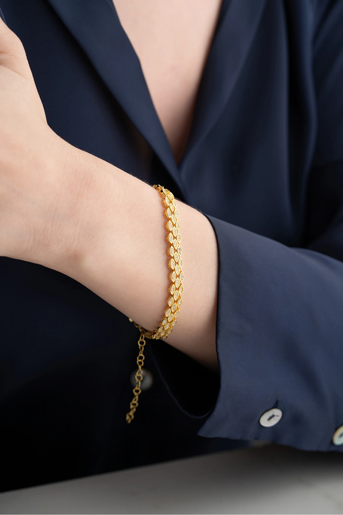 Gümüş Gold Zirkon Taşlı Bileklik