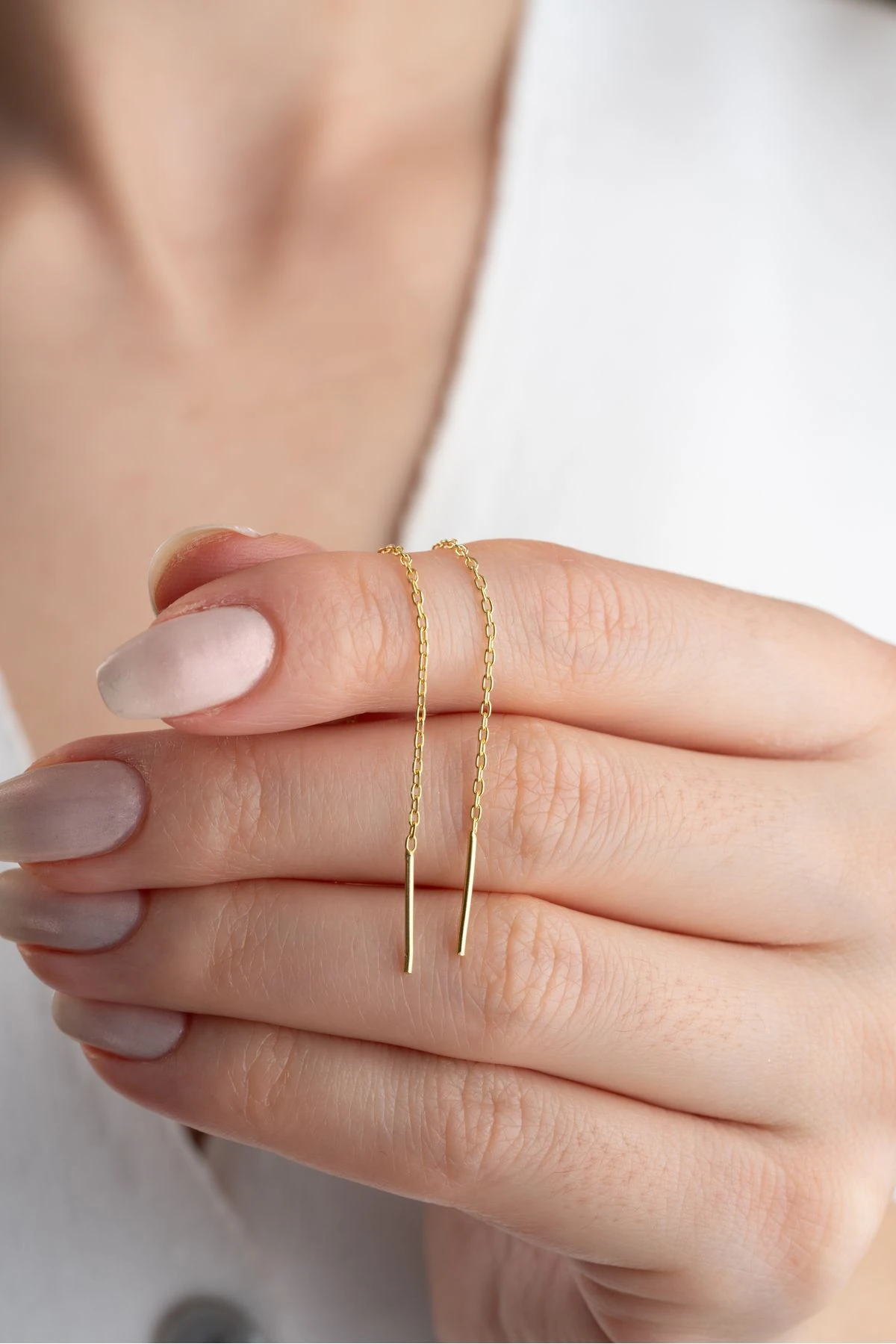 Gümüş Sallantılı Zincir Küpe