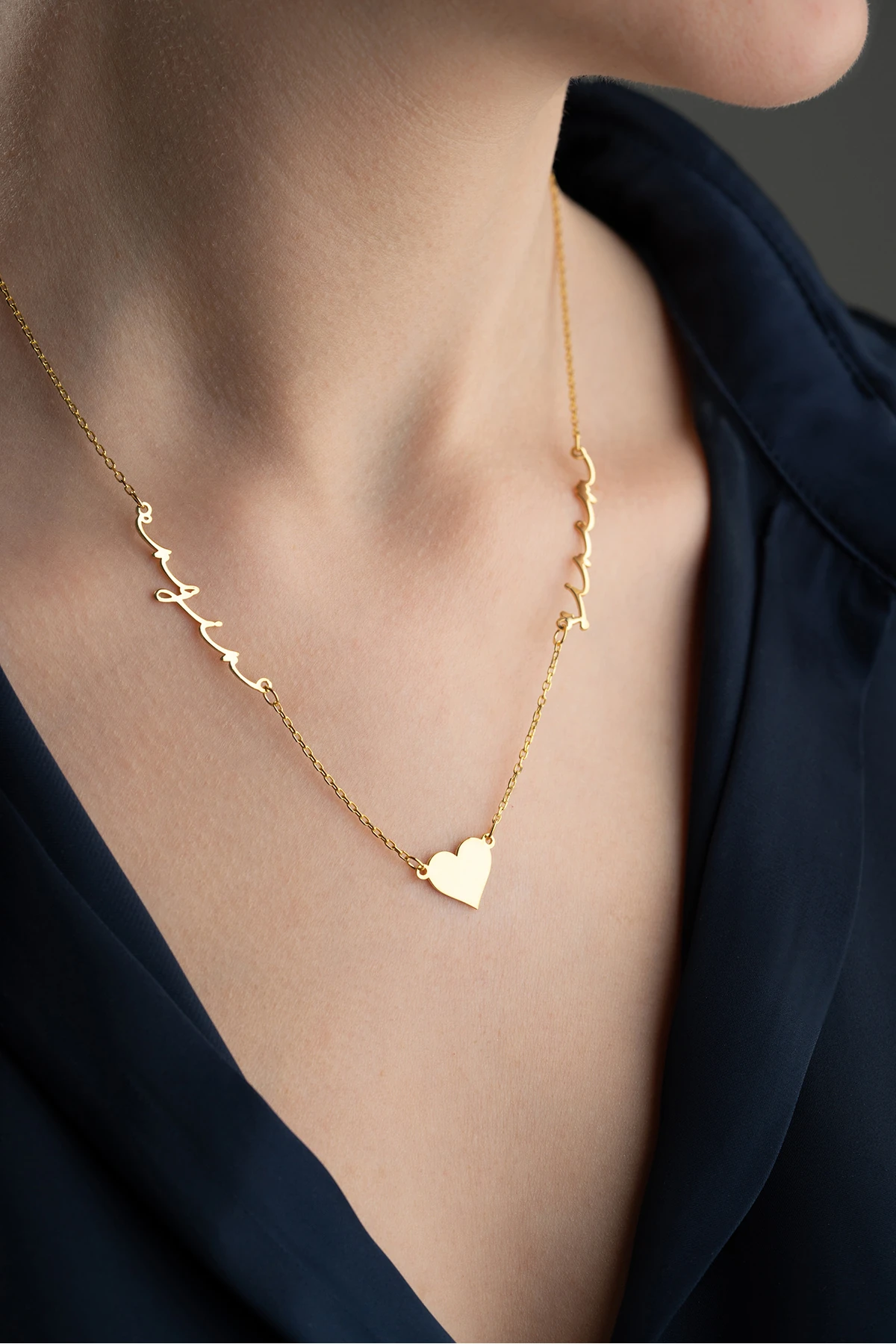 Gümüş Kişiye Özel Kalpli Çift İsimli Kolye