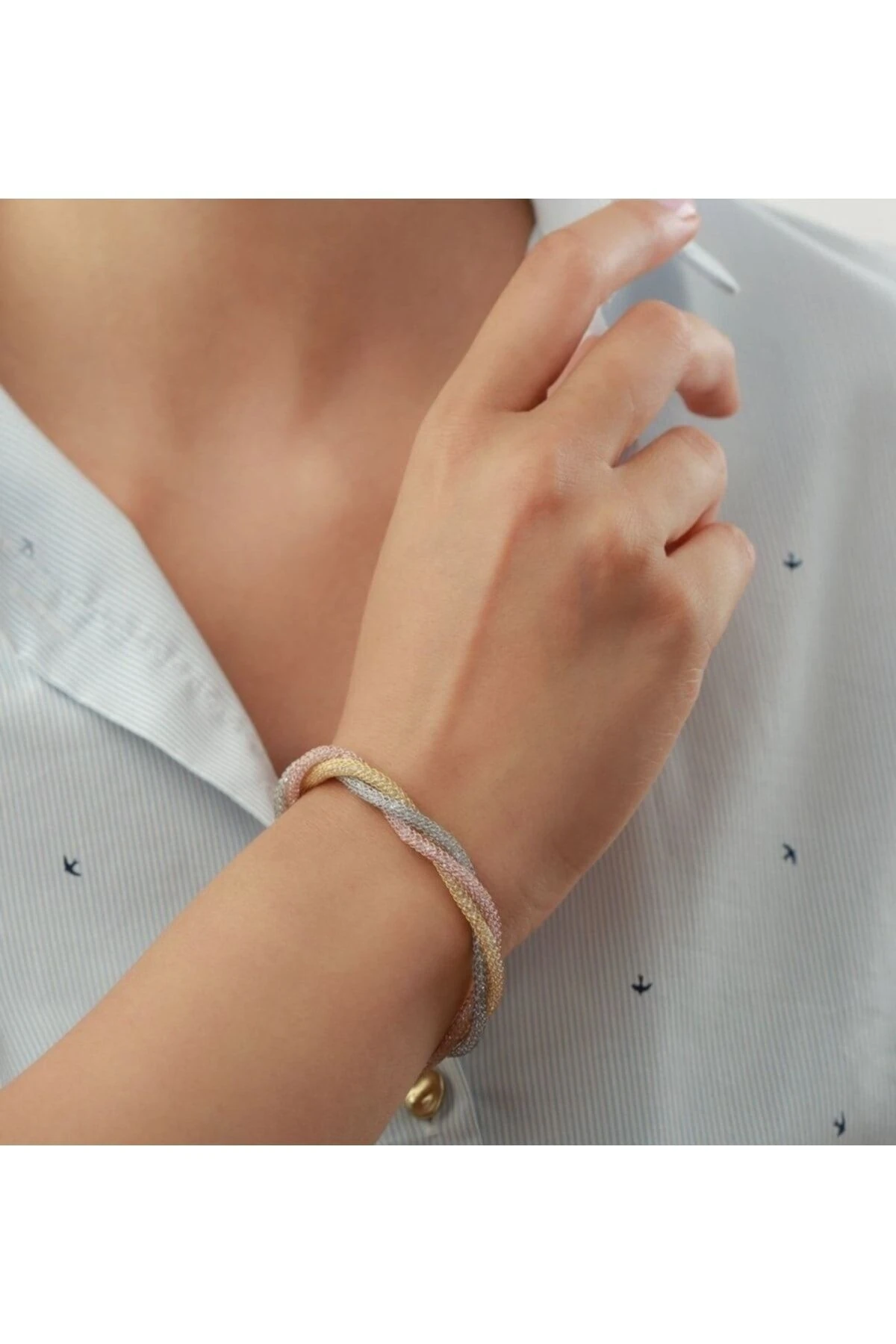 3 Renk Hasır Gümüş Bileklik