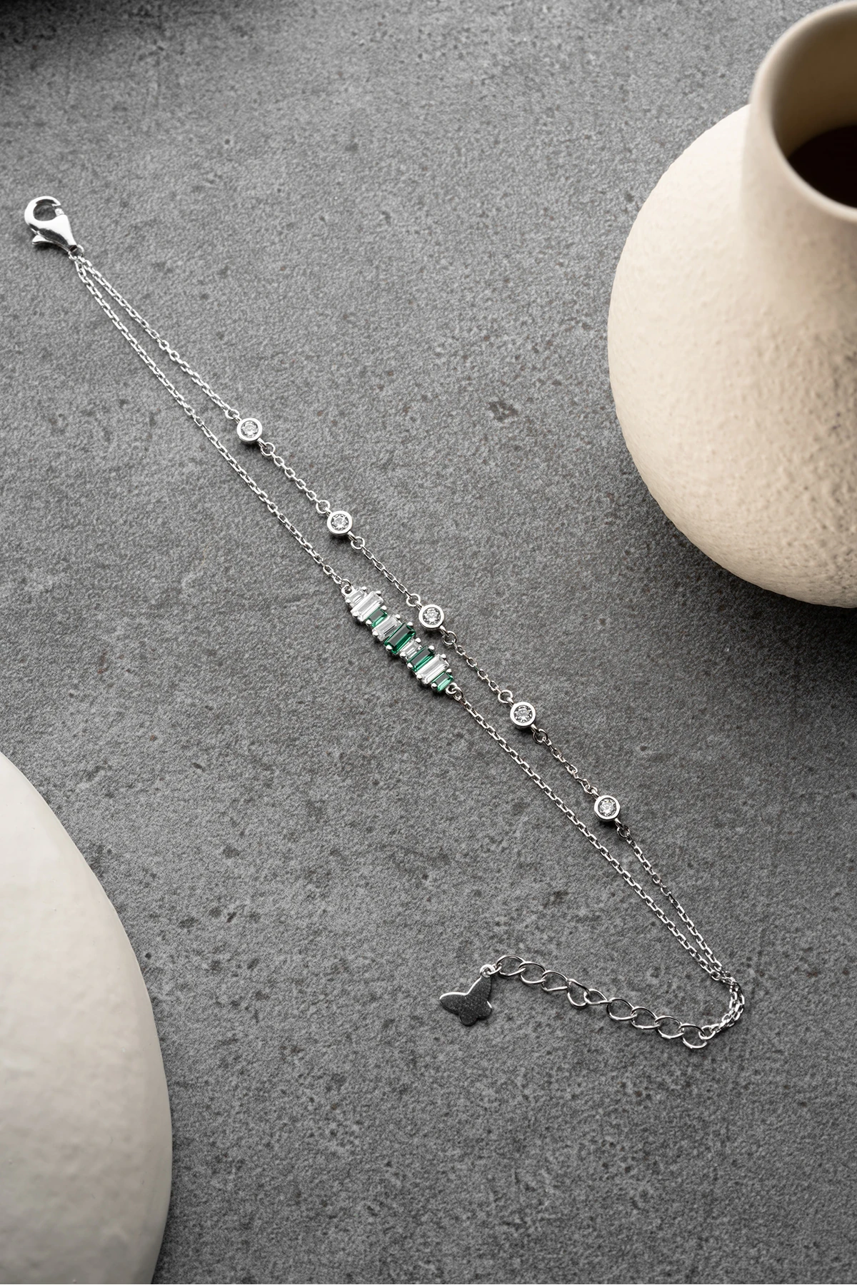 Gümüş Baget Taşlı Bileklik