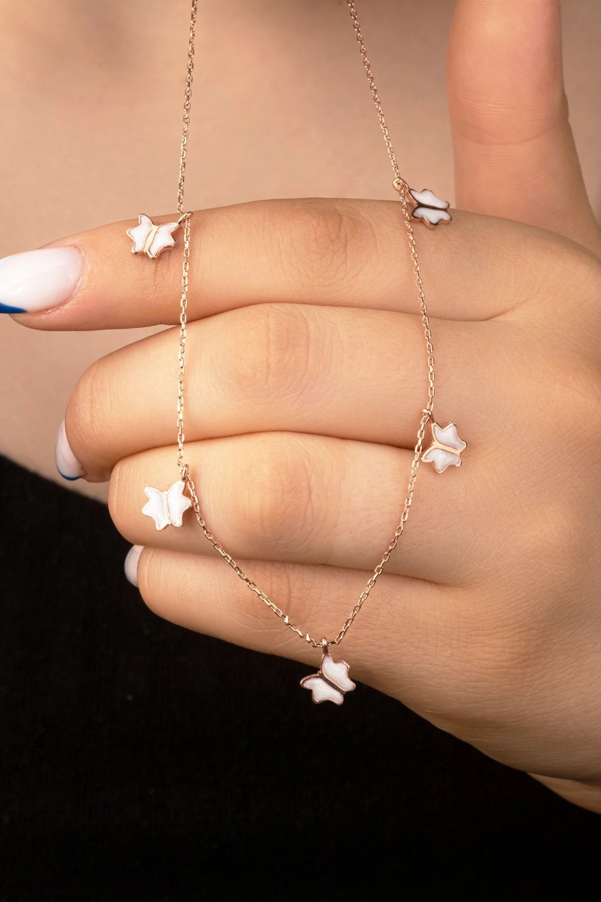 Gümüş Mineli Kelebek Şans Kolye