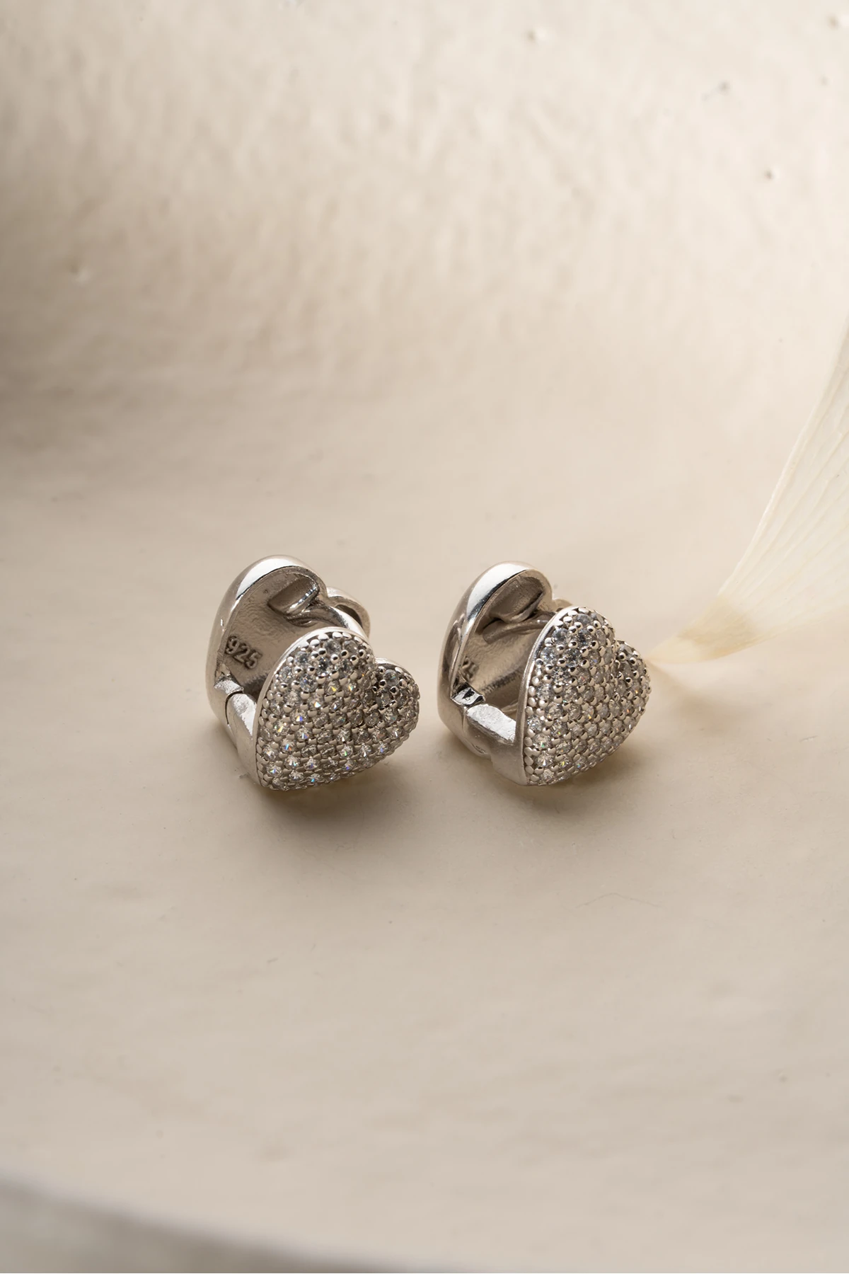 Gümüş Taşlı Kalp Küpe