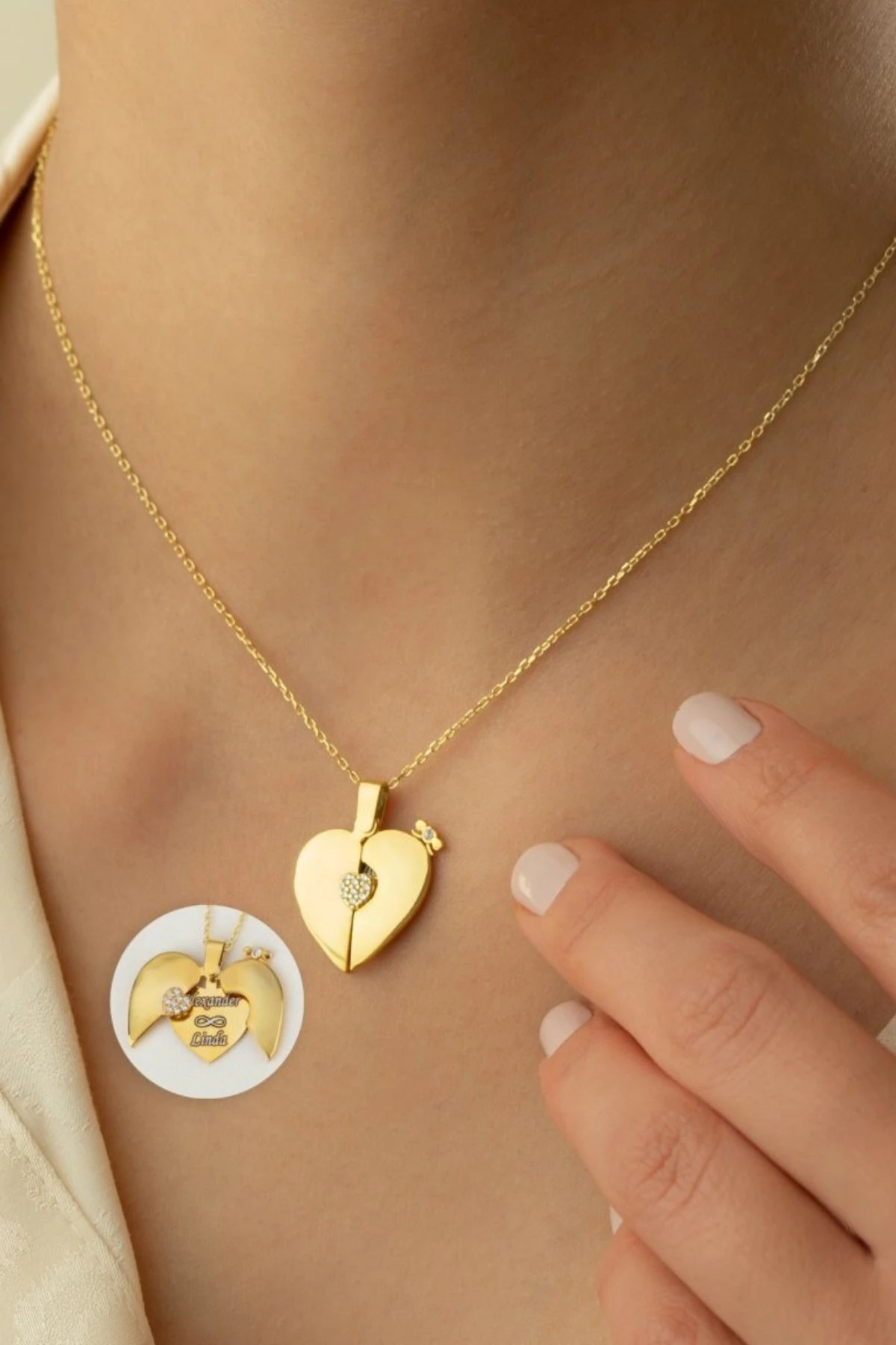 Gümüş Tek Taşlı Açılan Kalp Kolye