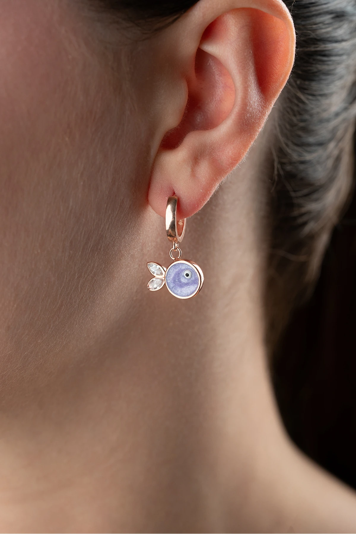 Gümüş Mor Mineli Balık Küpe