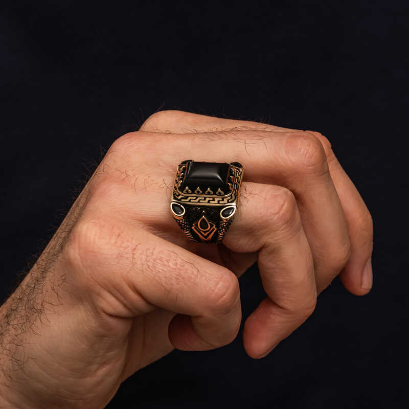 Gümüş Siyah Oniks Taşlı Erkek Yüzük