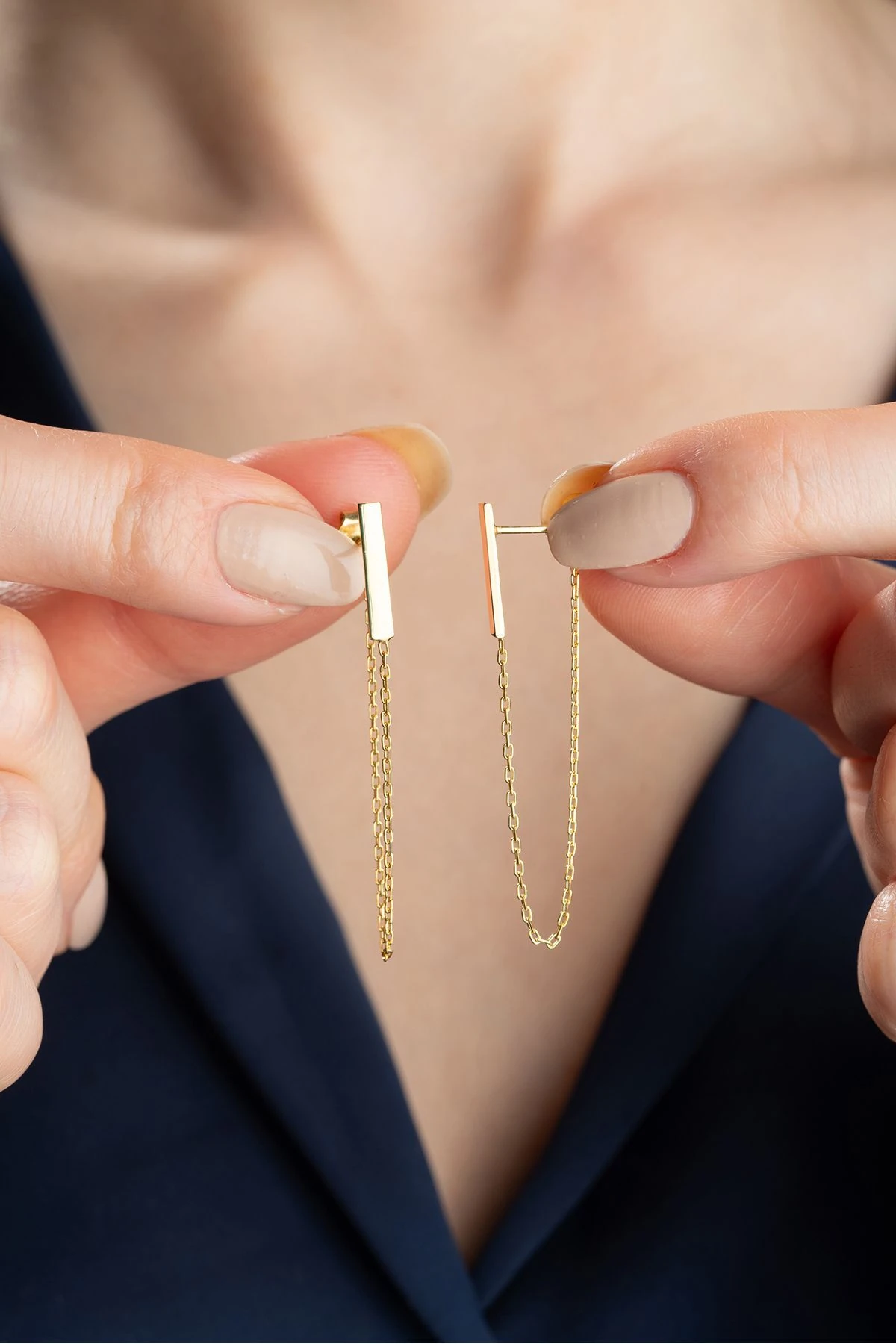 Gümüş Gold Zincir Küpe