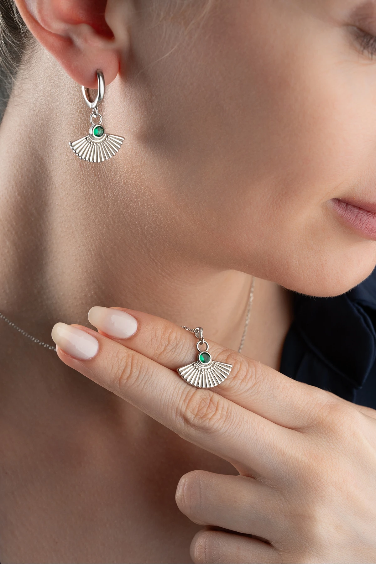 Gümüş Yelpaze Model Takı Seti