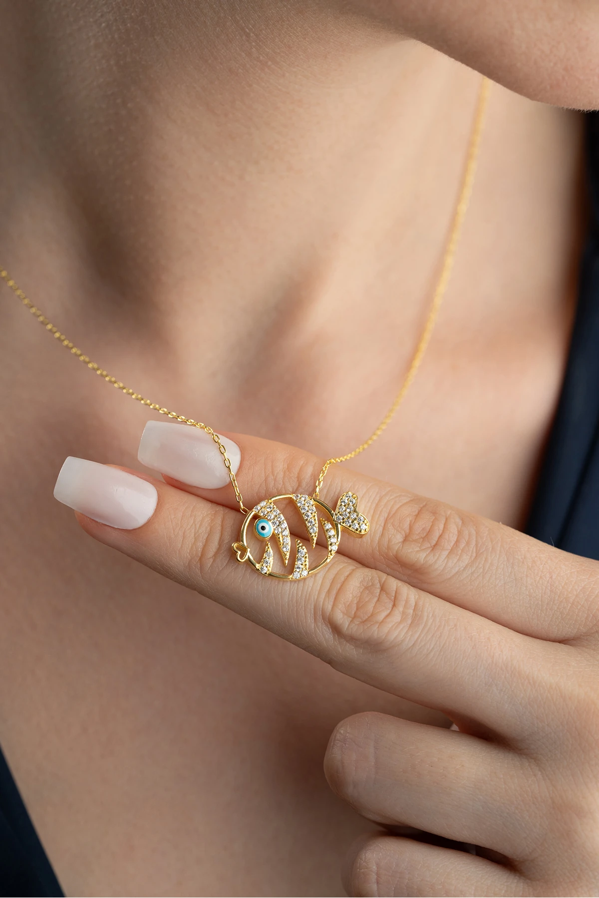 Gümüş Zirkon Taşlı Balık Kolye