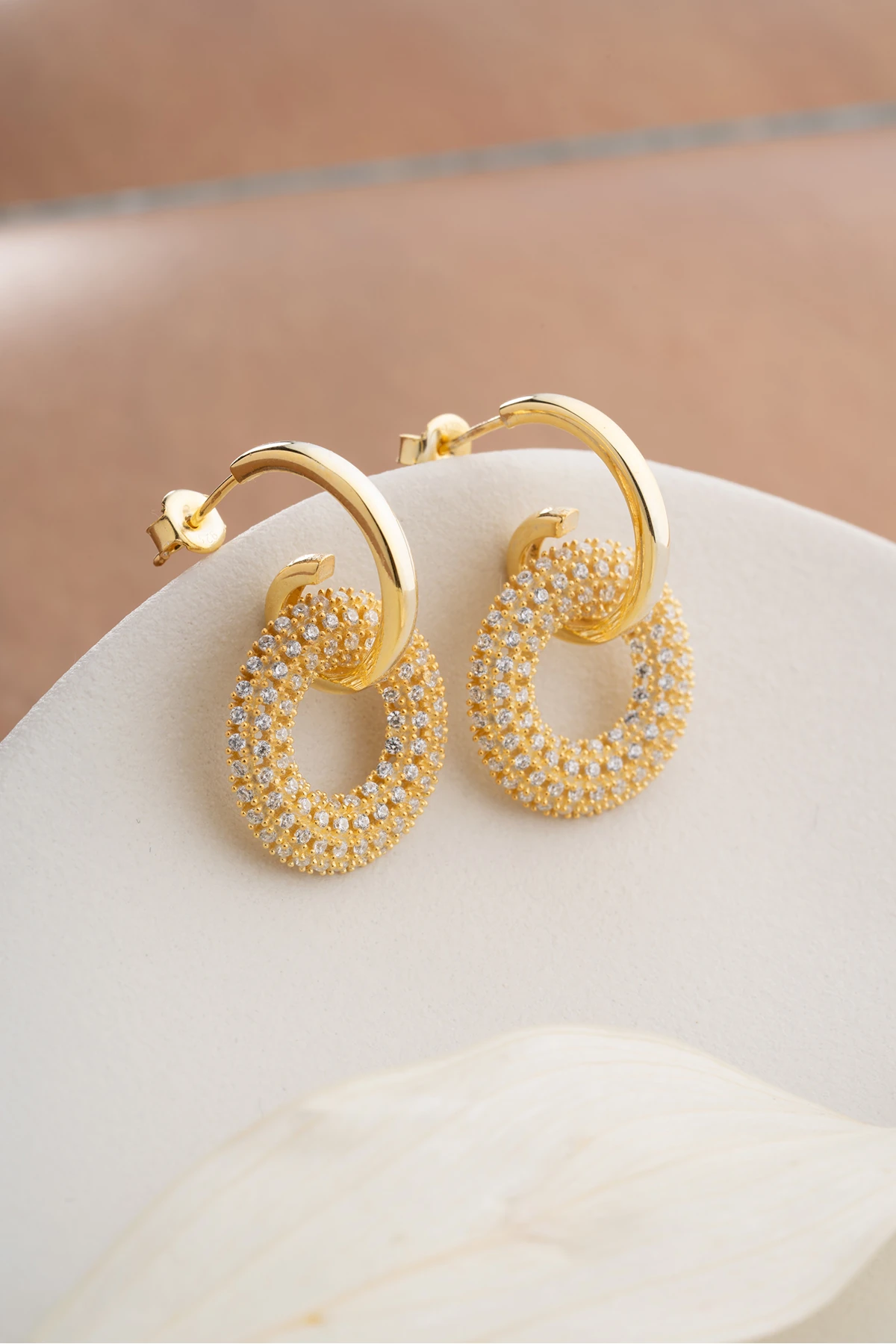 Gümüş Taşlı Çift Halka Küpe