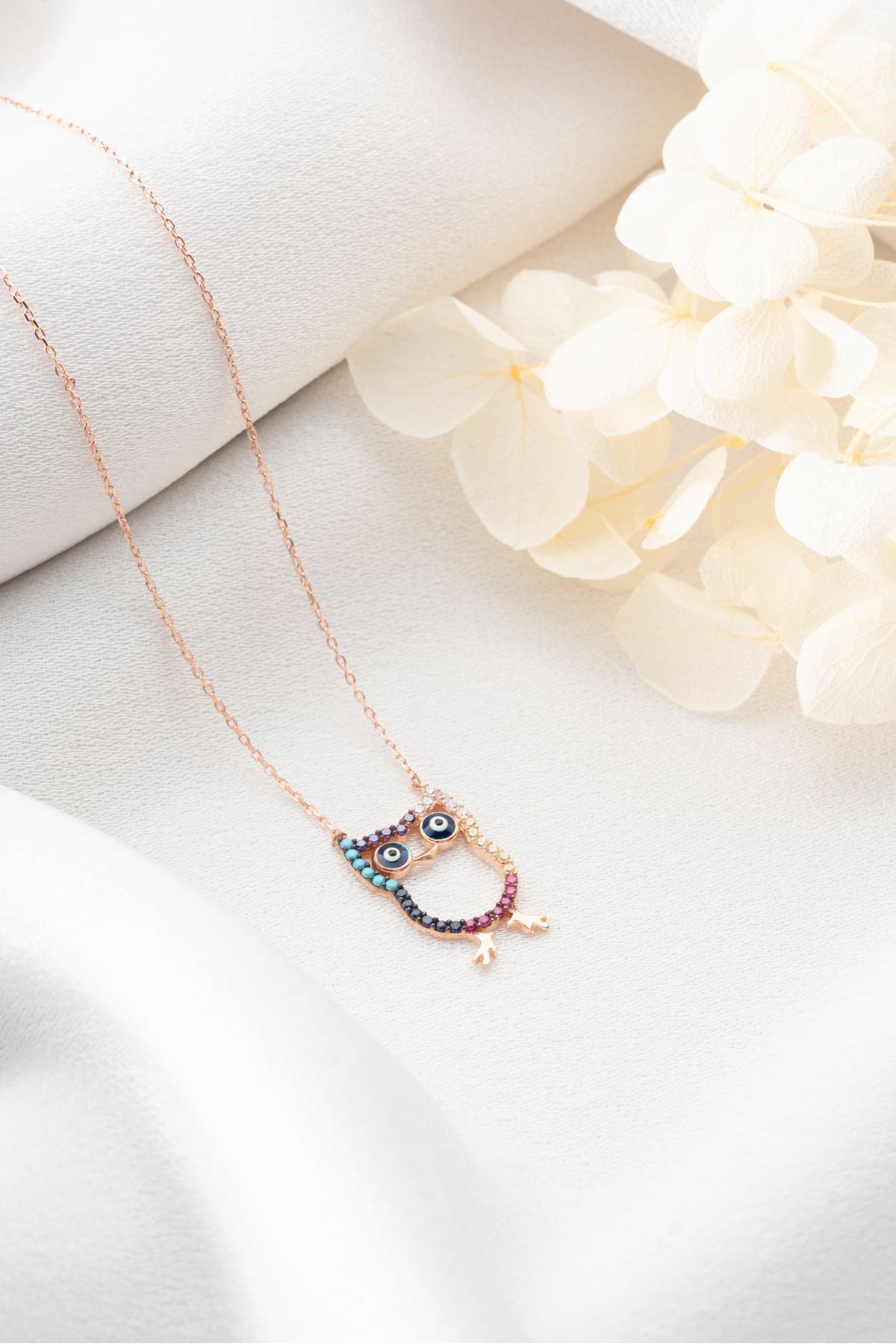 Gümüş Renkli Taşlı Baykuş Kolye