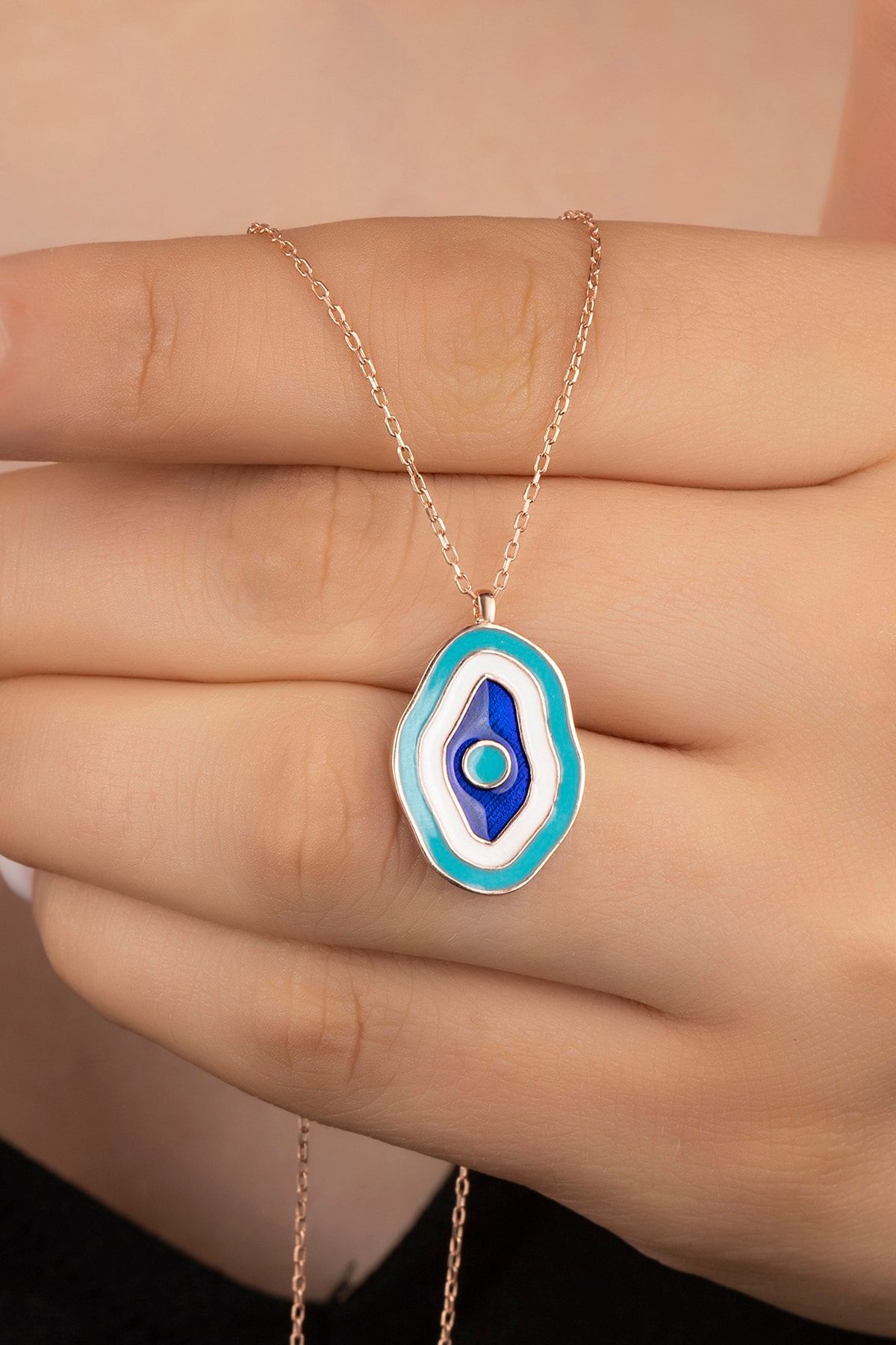 Rose Mineli Nazar Gümüş Kolye